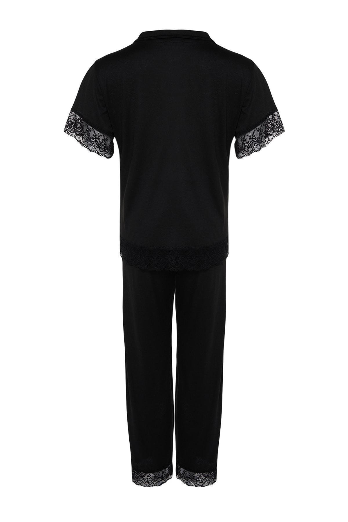 Trendyol - Black Polka Dot Plus Size Pajama Set