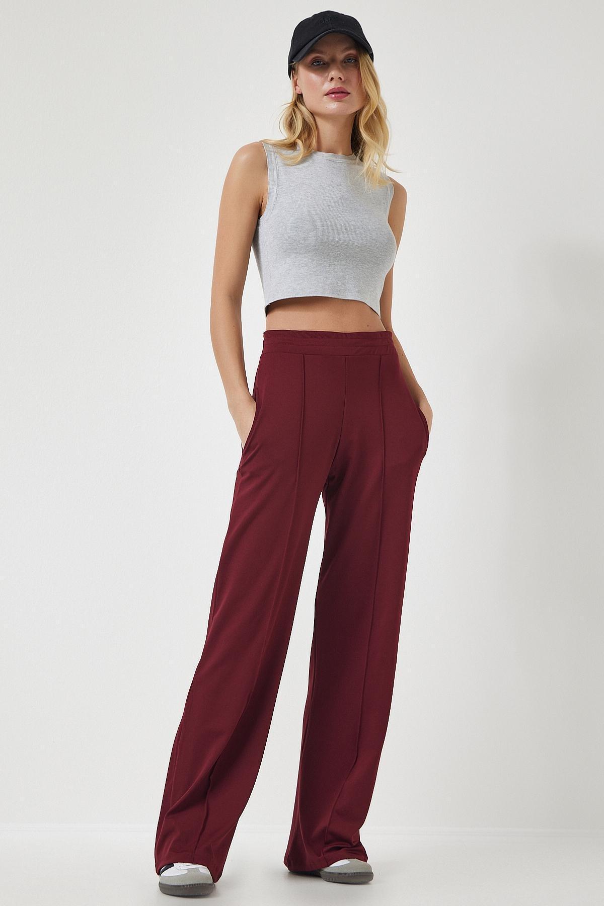 Red High Waist Pants, Burgundy, large image number 0