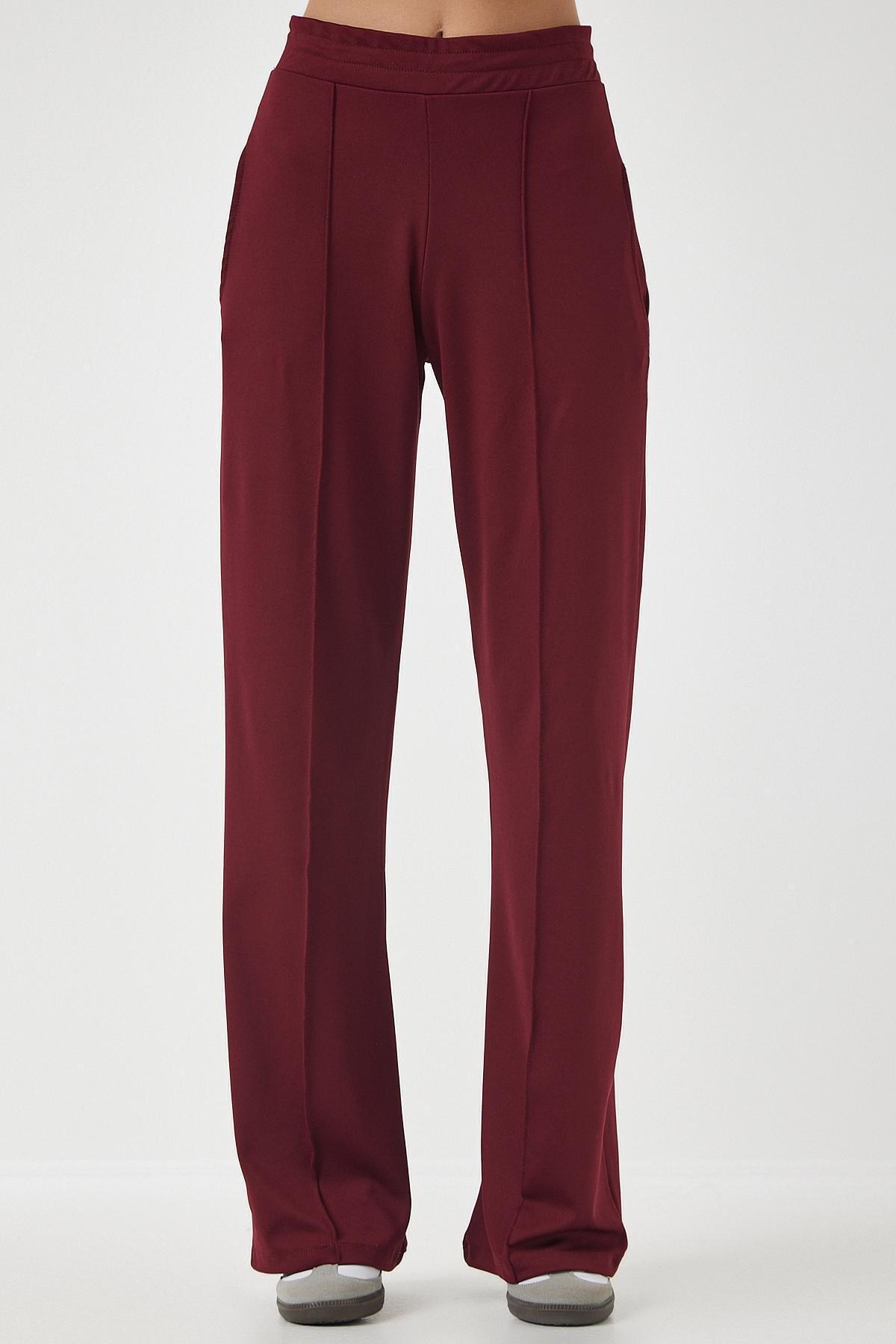 Red High Waist Pants, Burgundy, large image number 1