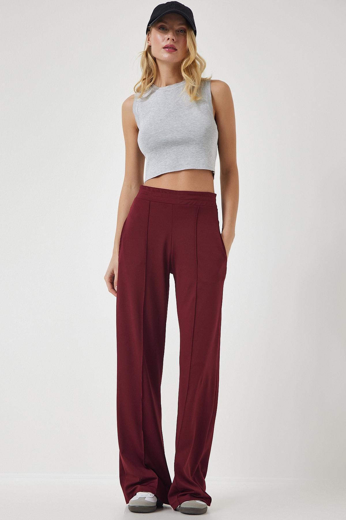 Red High Waist Pants, Burgundy, large image number 4