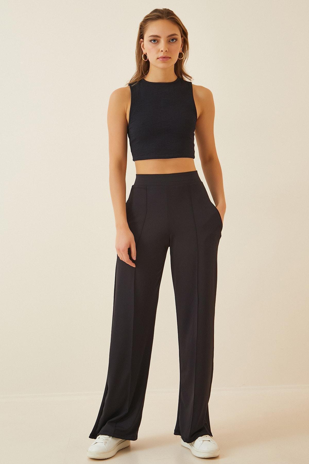 Black Relaxed Wide Leg Pants, , large image number 0