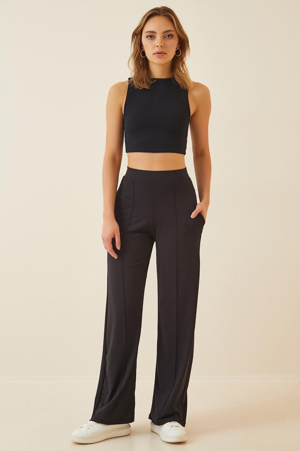 Black Relaxed Wide Leg Pants, , large image number 1