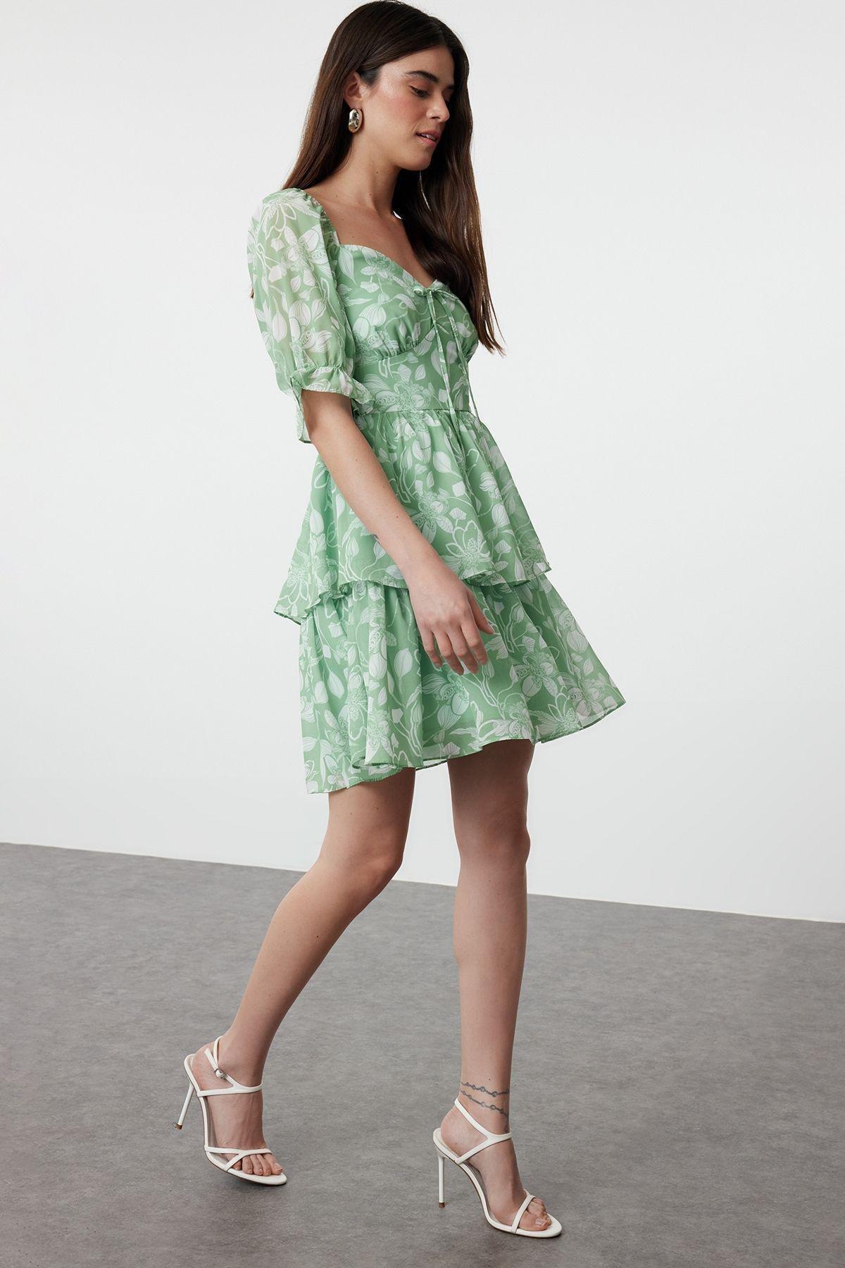 Mint Floral Baby Doll Mini Dress, , large image number 1