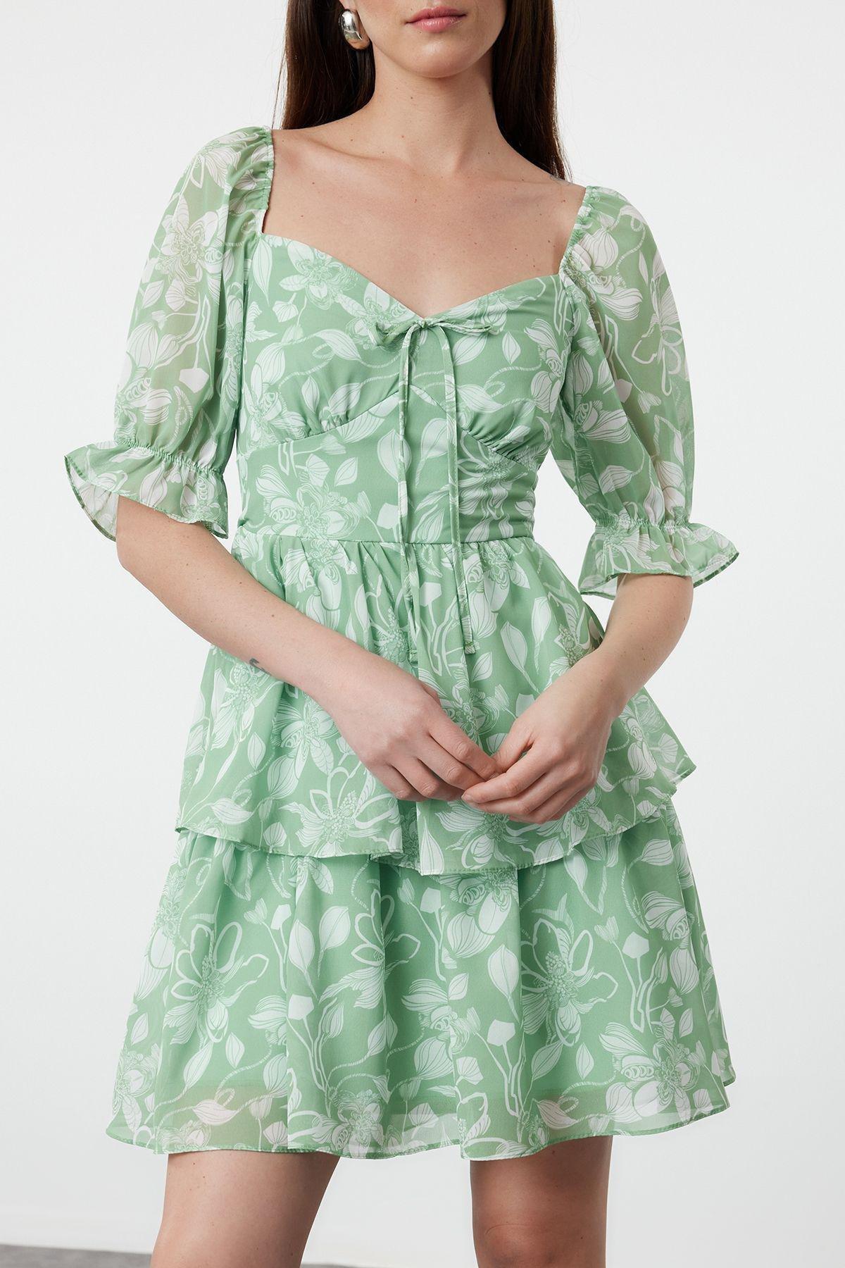Mint Floral Baby Doll Mini Dress, , large image number 3