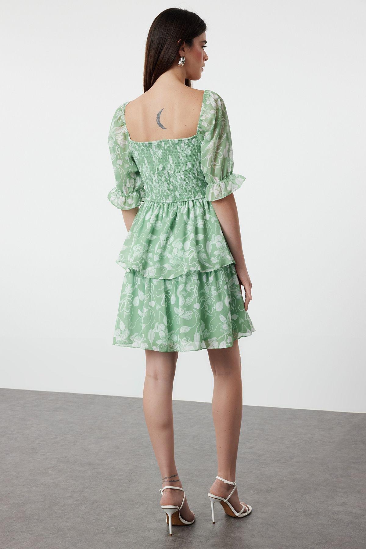 Mint Floral Baby Doll Mini Dress, , large image number 4