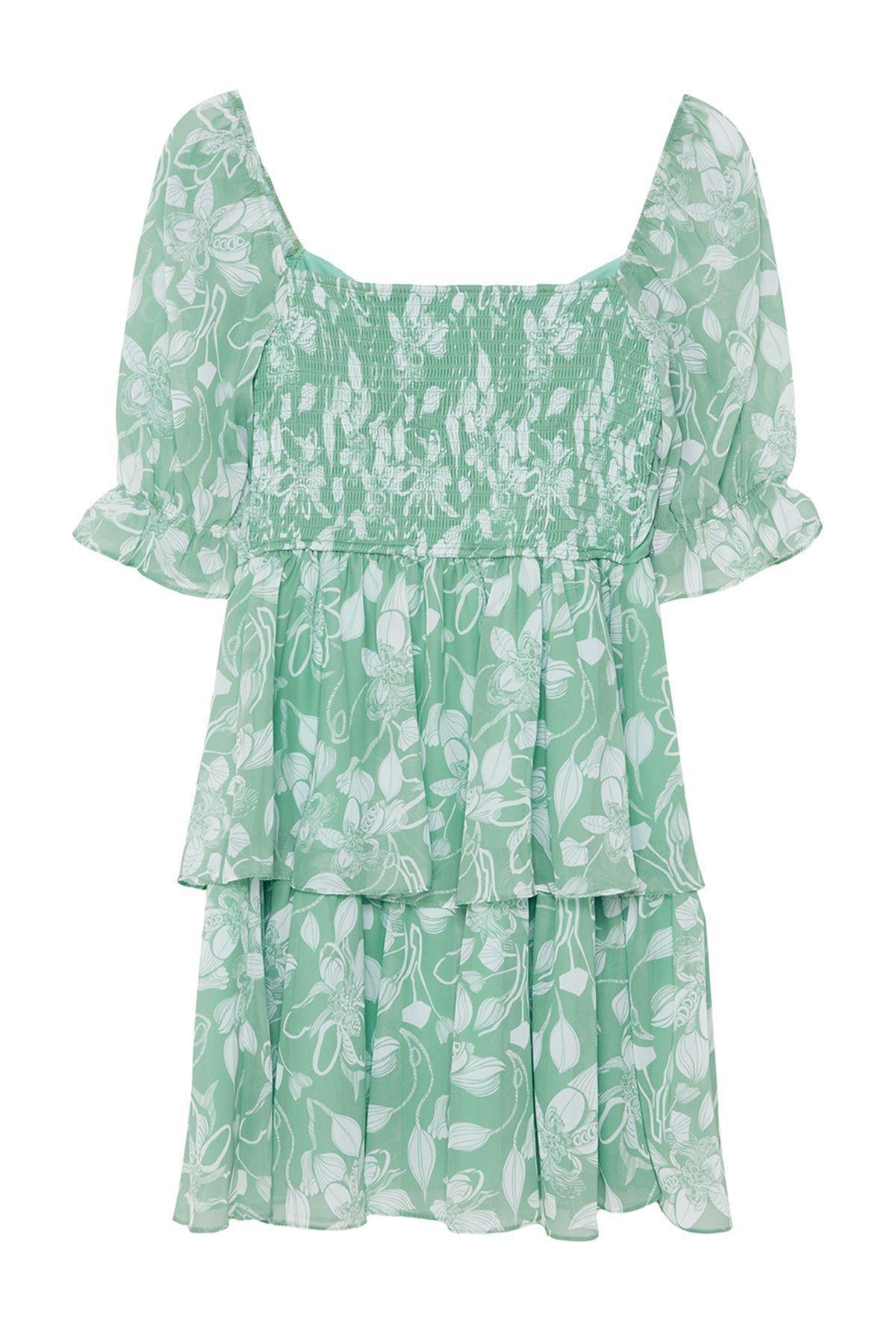 Mint Floral Baby Doll Mini Dress, , large image number 5