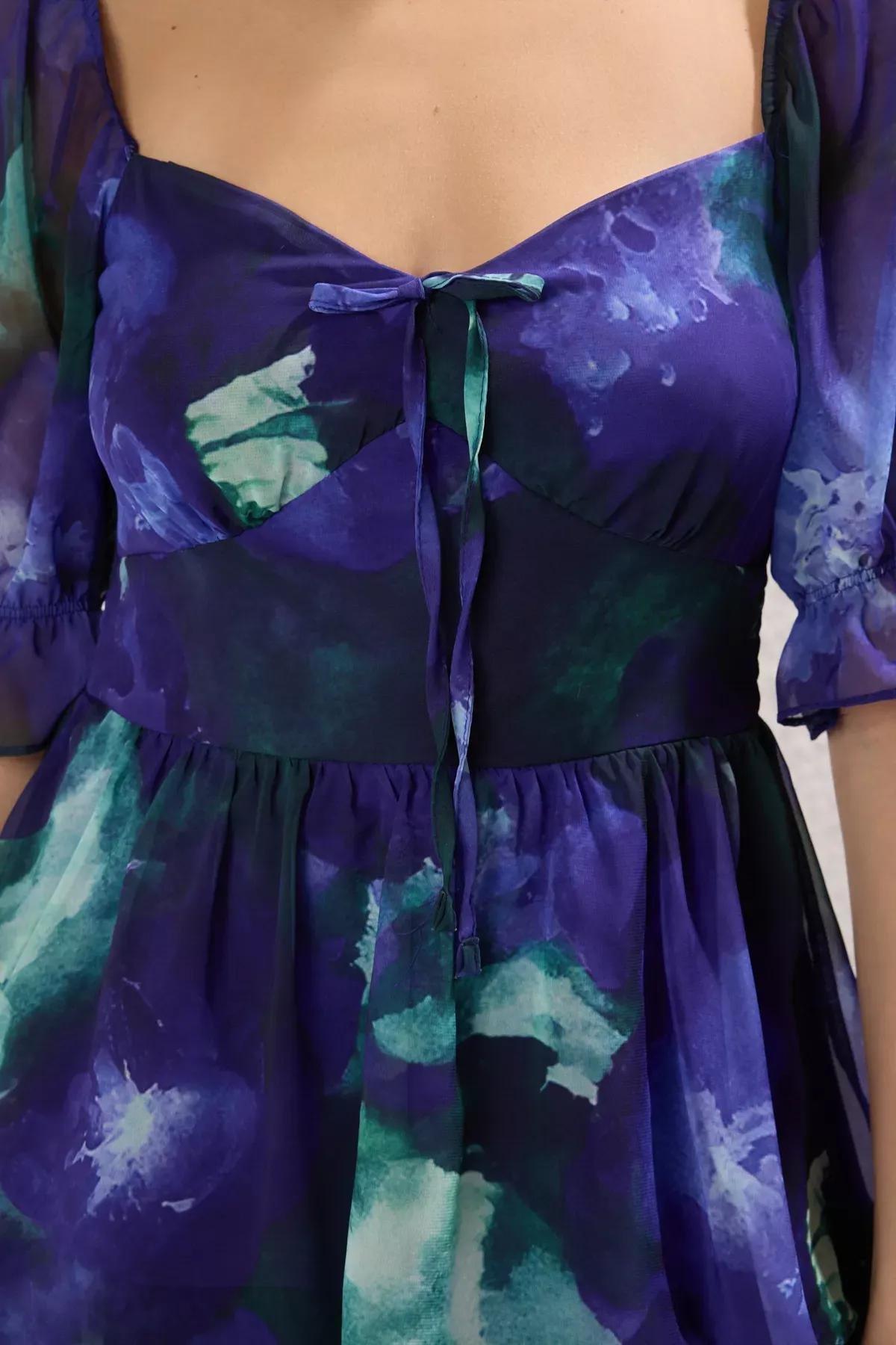Purple Floral Gipel Mini Dress, Purple, large image number 2