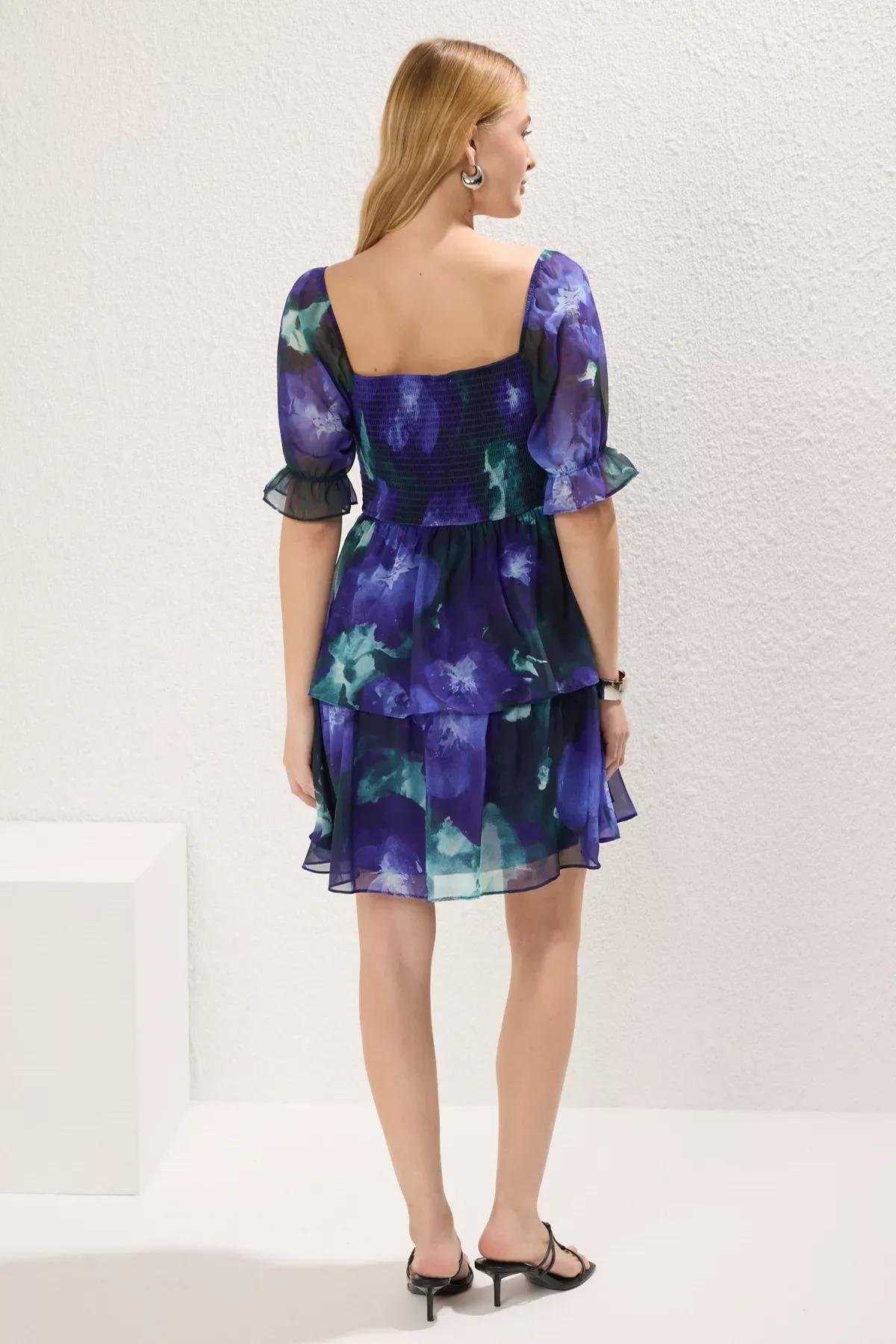Purple Floral Gipel Mini Dress, Purple, large image number 3