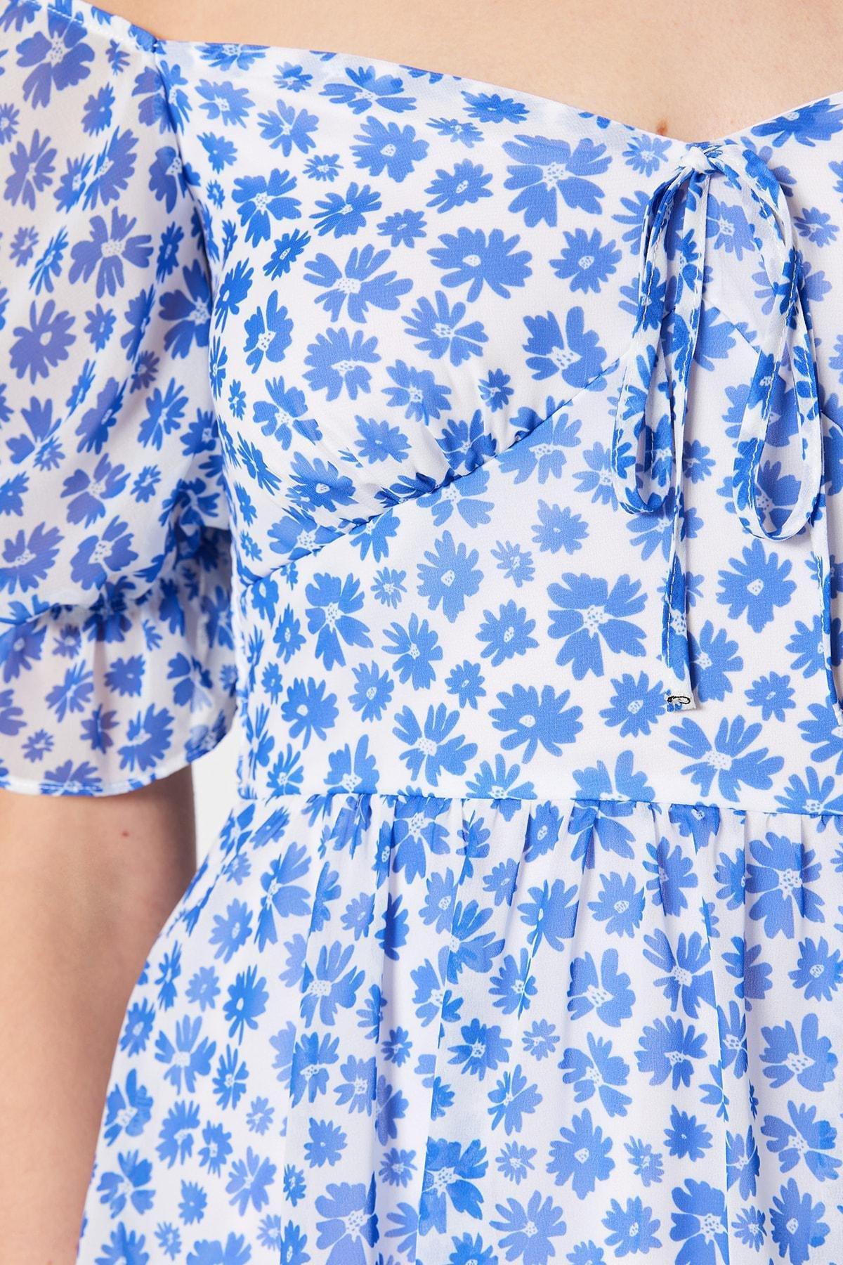 Blue Ruffle Floral Mini Dress, , large image number 4
