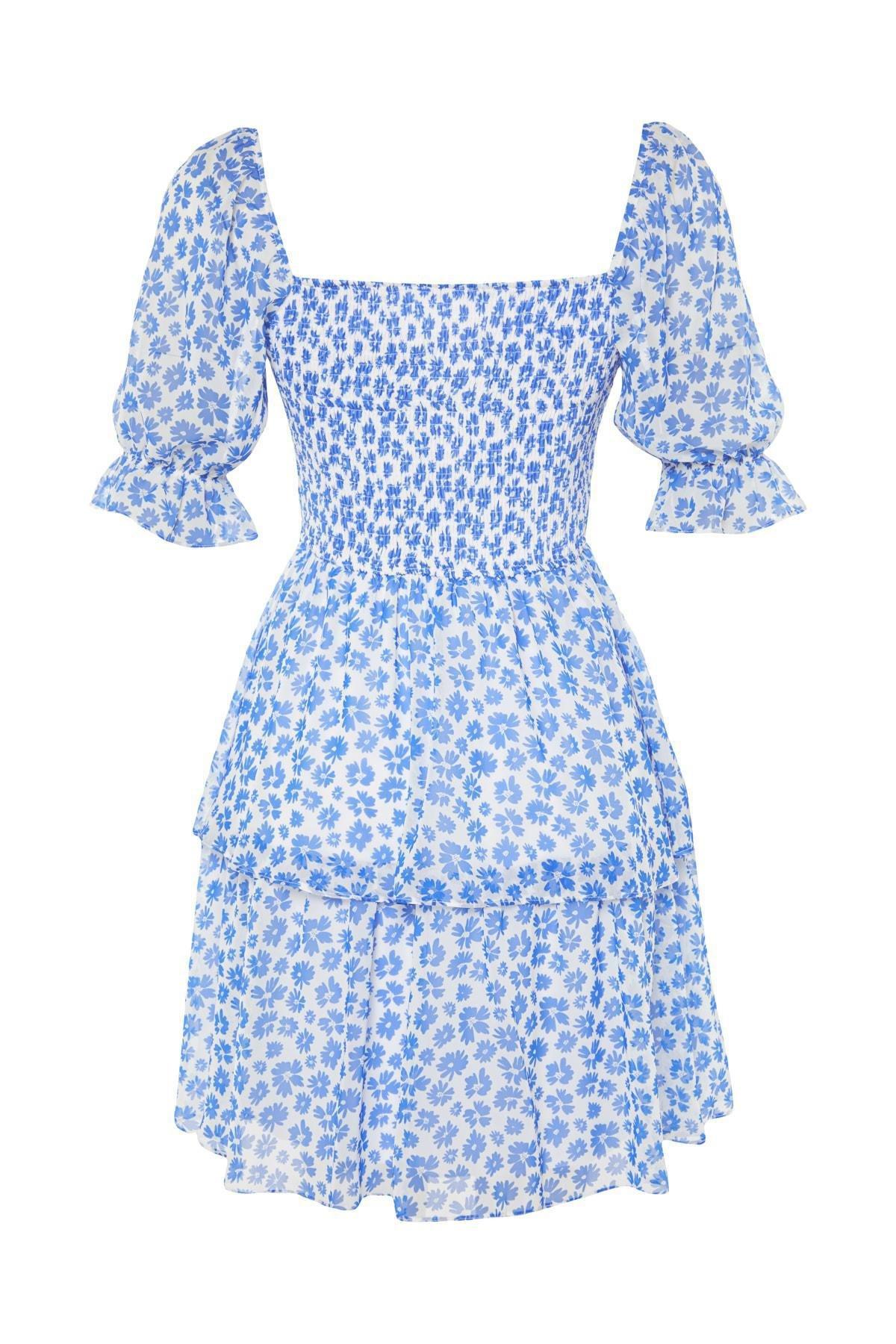 Blue Ruffle Floral Mini Dress, , large image number 5