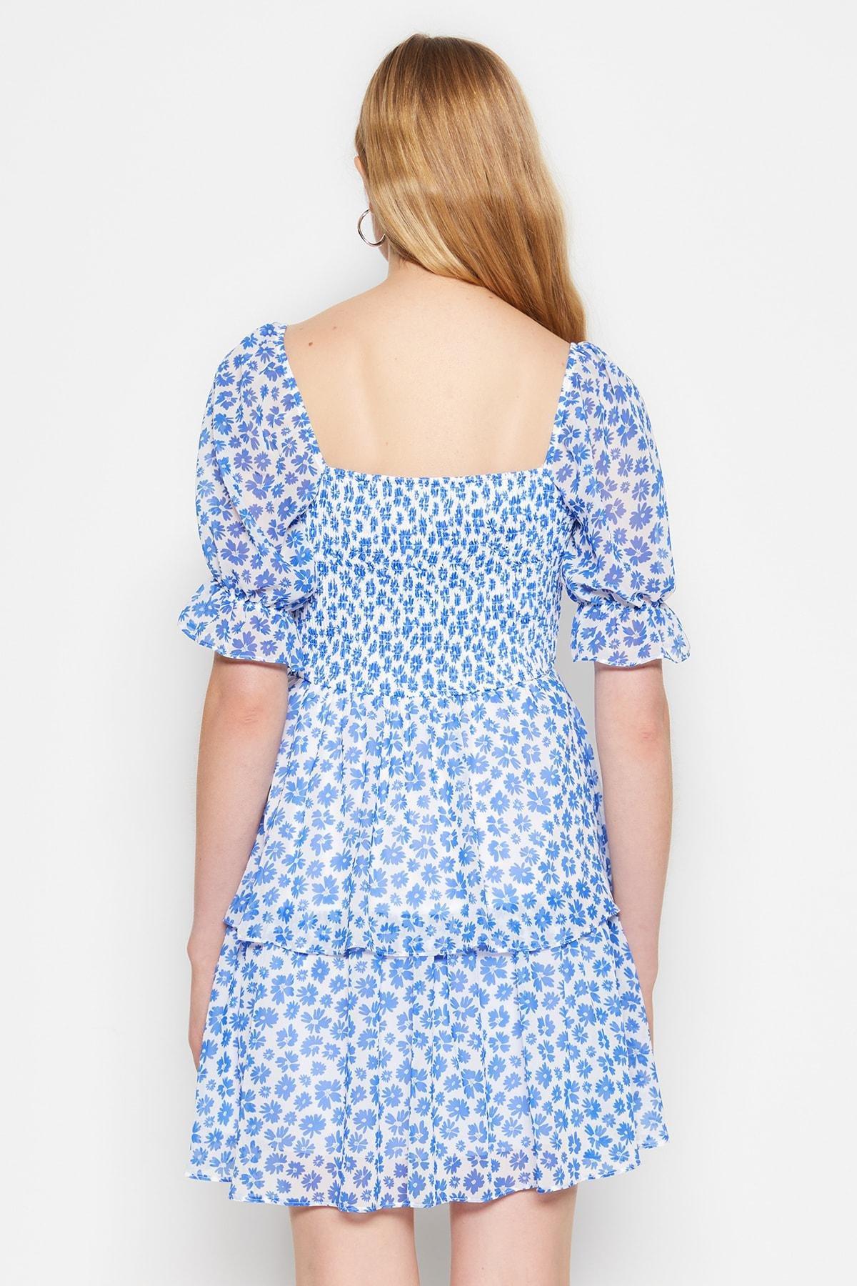 Blue Ruffle Floral Mini Dress, , large image number 6