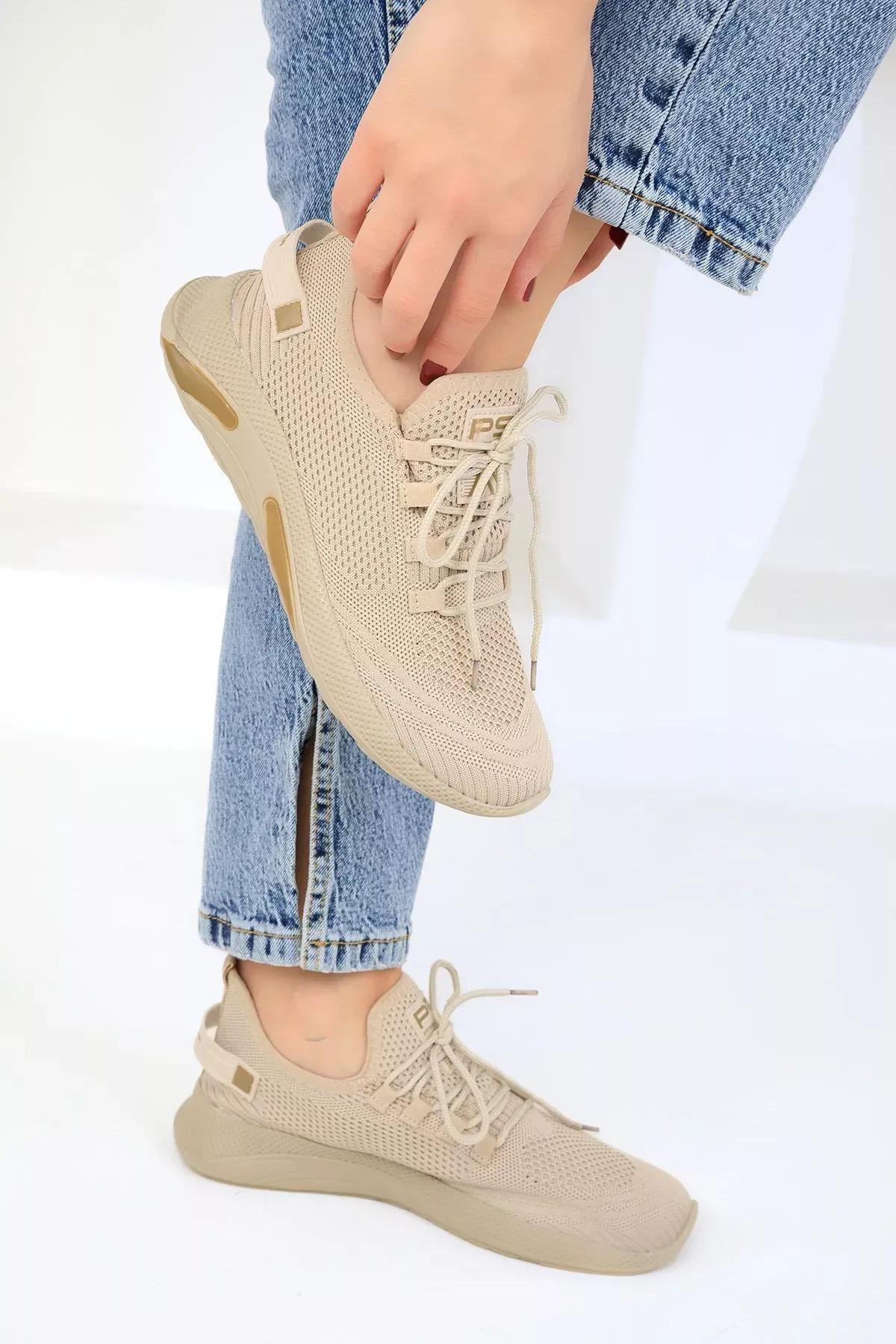 Beige Flat Sneakers, , large image number 3