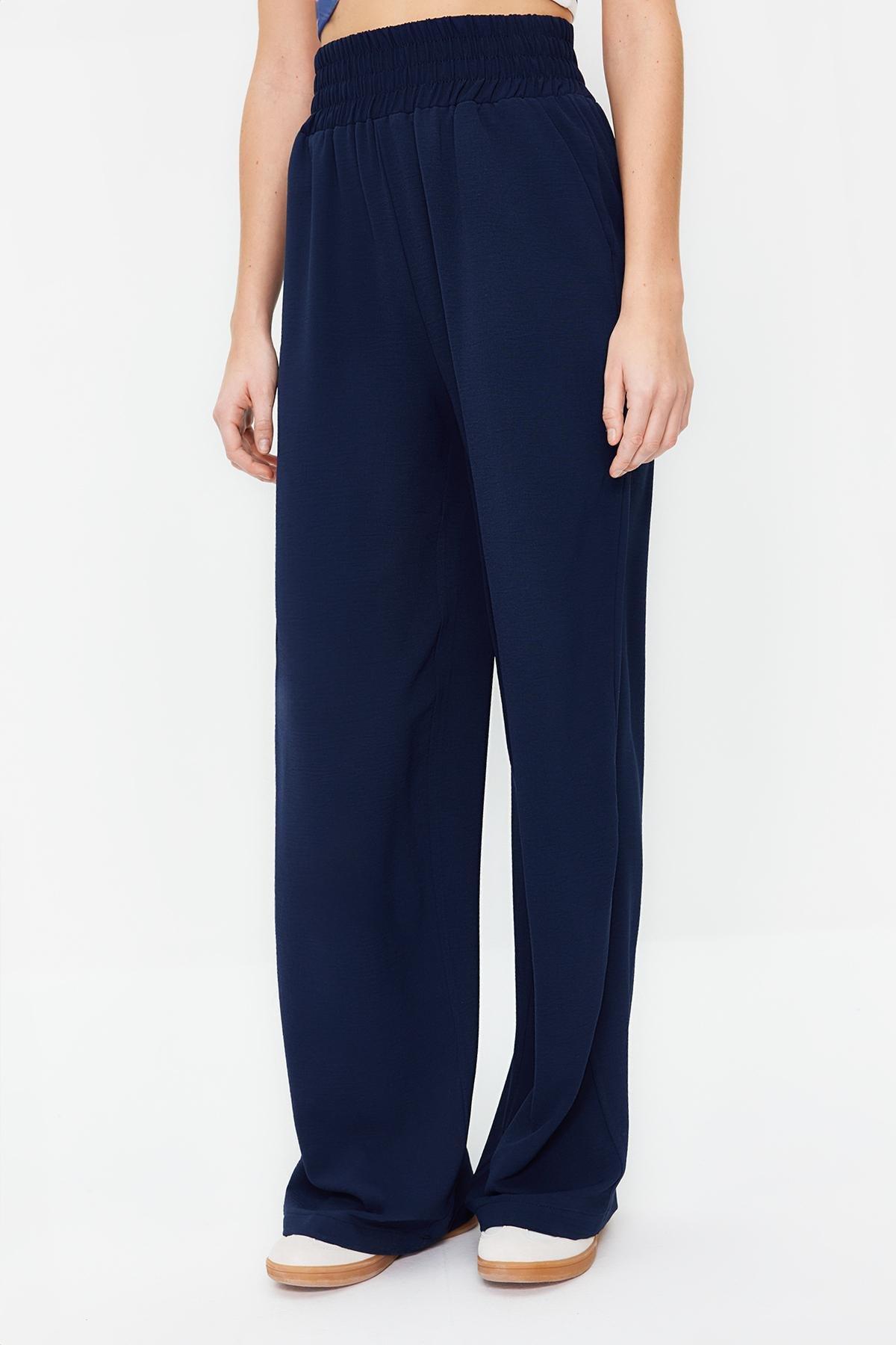 Navy Wide Leg Woven Trousers, , large image number 3