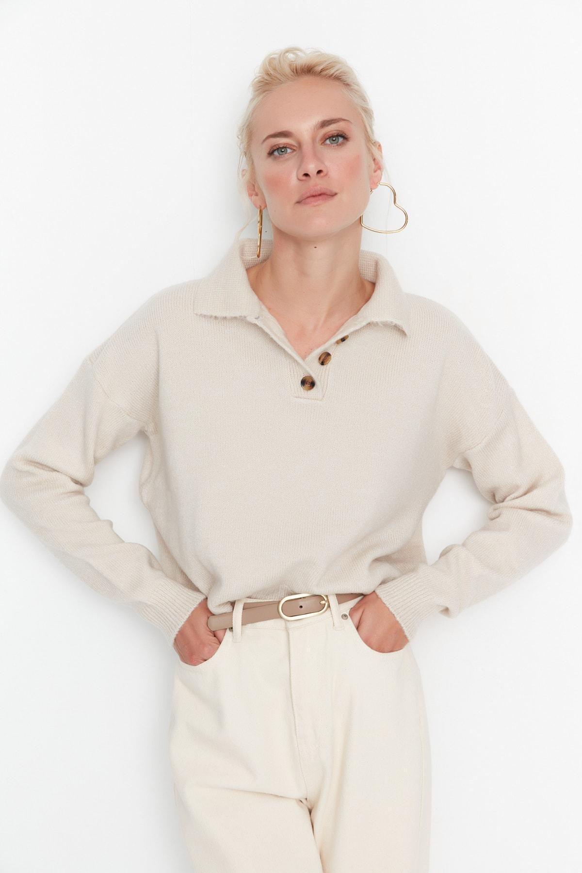 Beige Polo Neck Sweater, , large image number 0