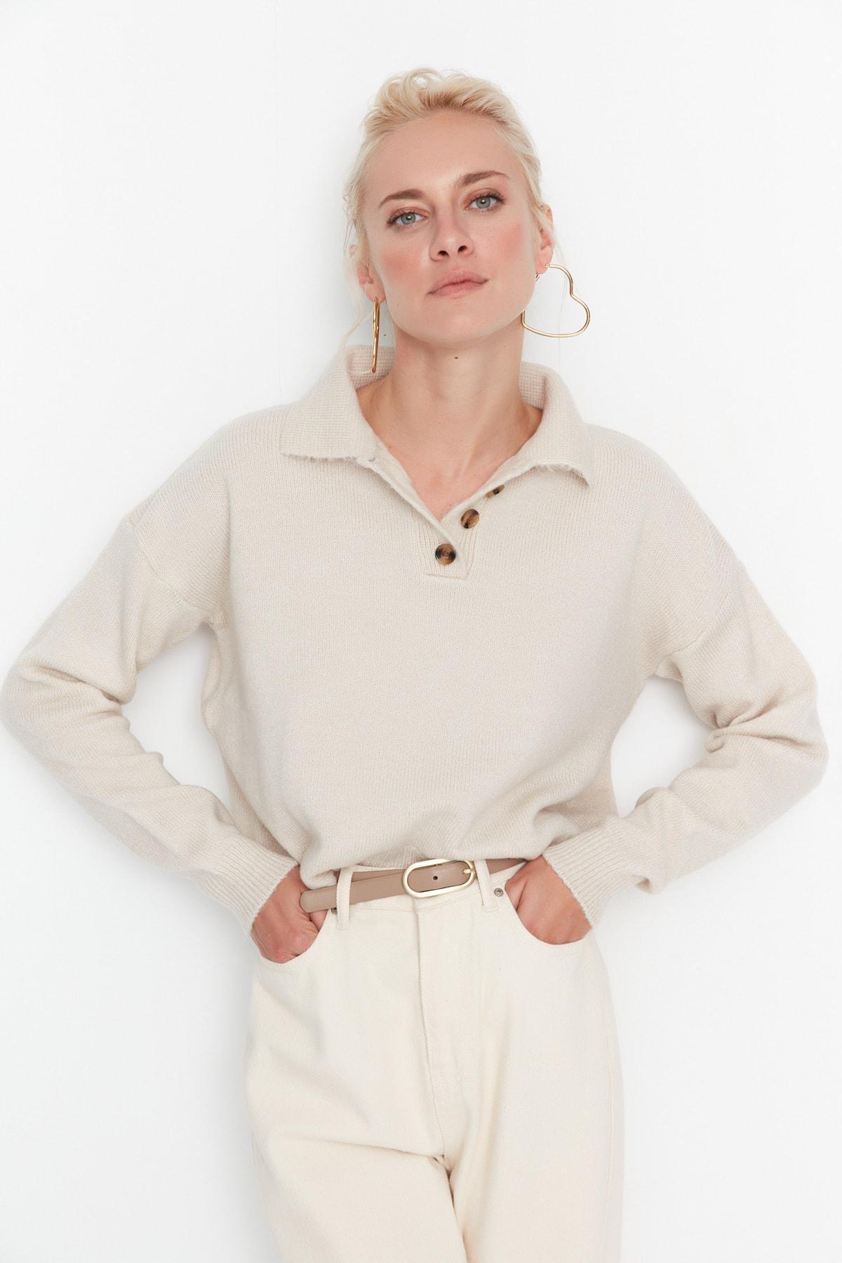 Trendyol - Beige Polo Neck Sweater