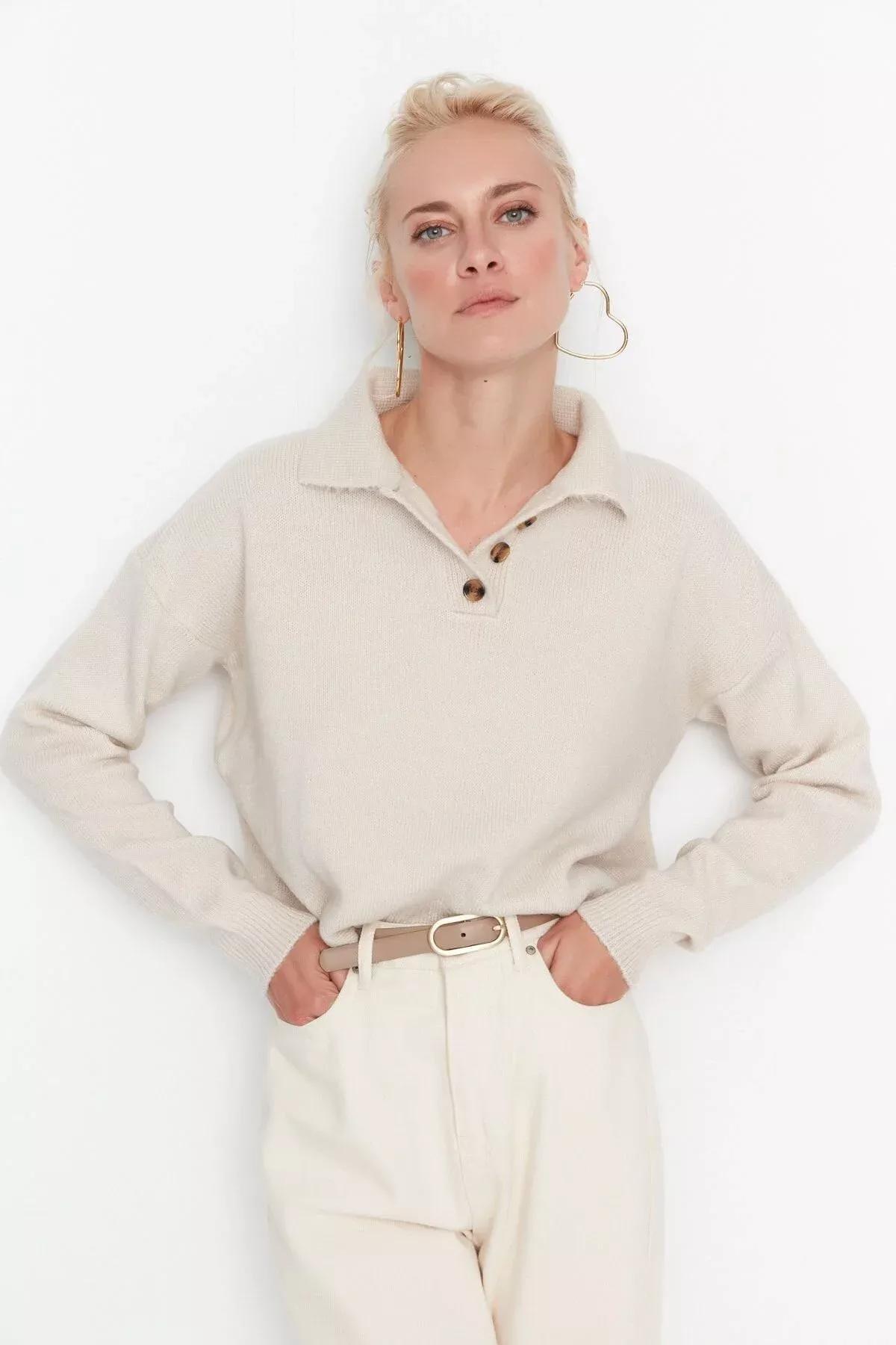 Beige Polo Neck Sweater, , large image number 0