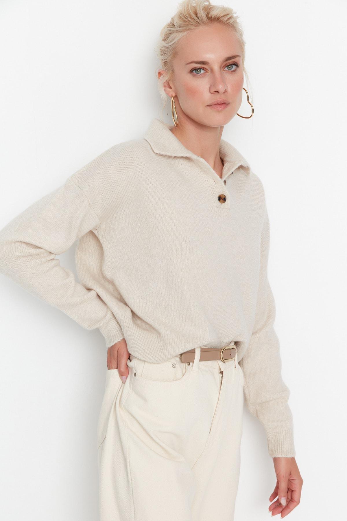 Trendyol - Beige Polo Neck Sweater