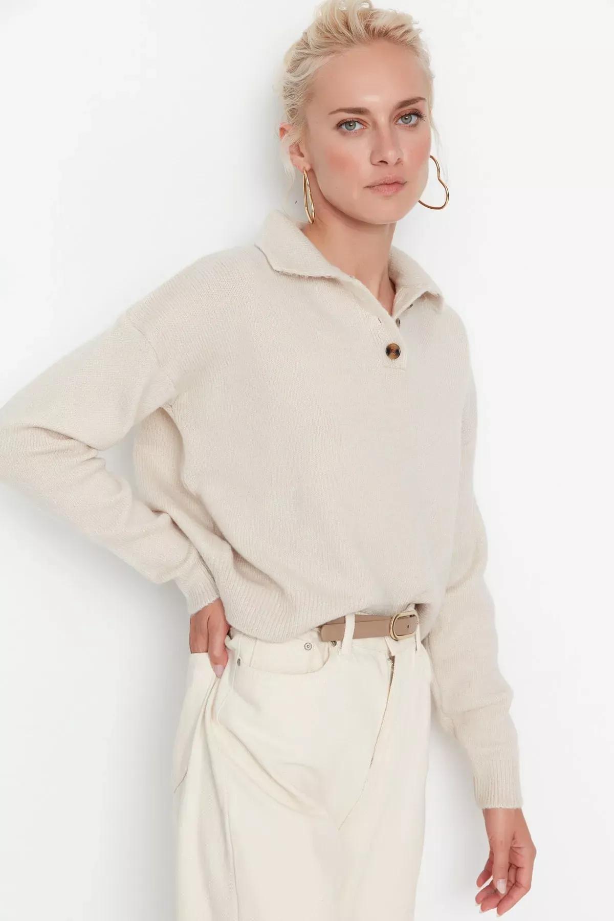 Beige Polo Neck Sweater, , large image number 1