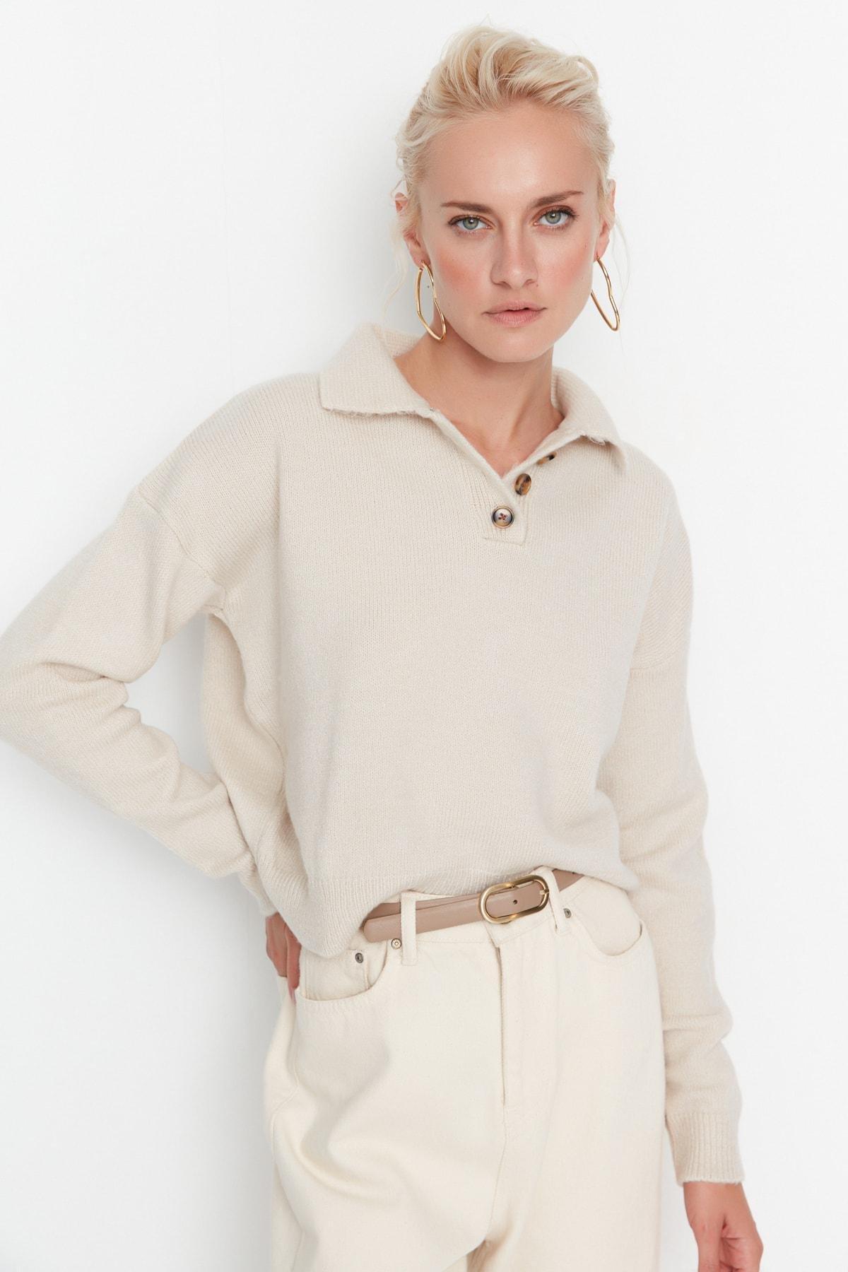 Trendyol - Beige Polo Neck Sweater