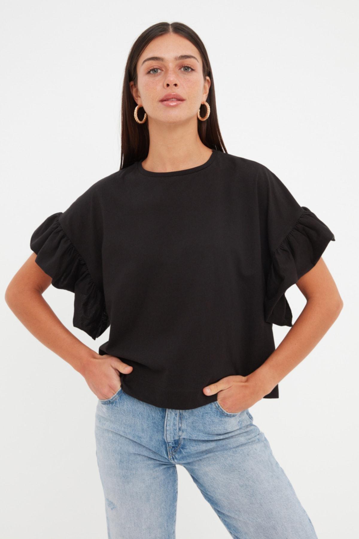 Black Crew Neck T-Shirt, , medium