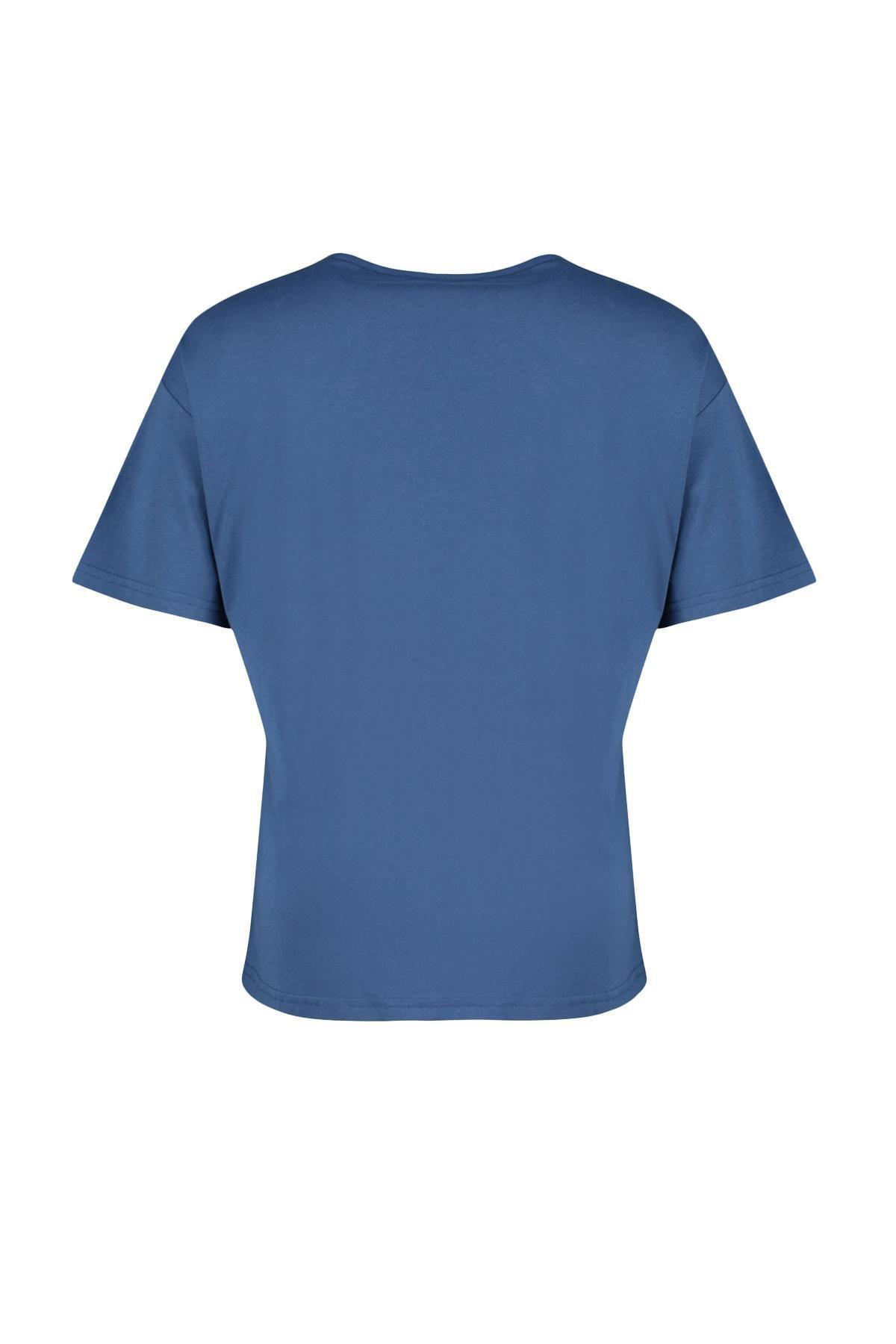 Trendyol - Navy Crew Neck Plus Size T-Shirt