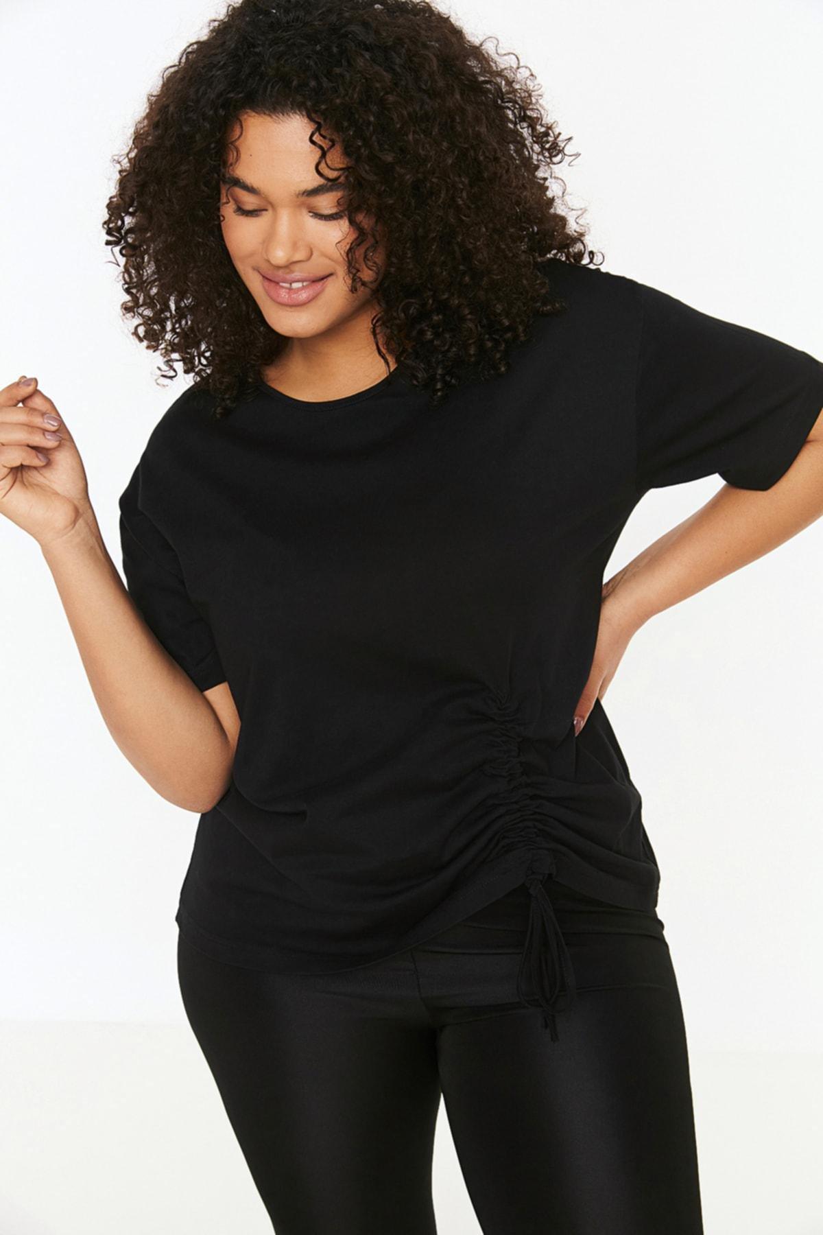 Black Crew Neck Plus Size T-Shirt, Black, large image number 0