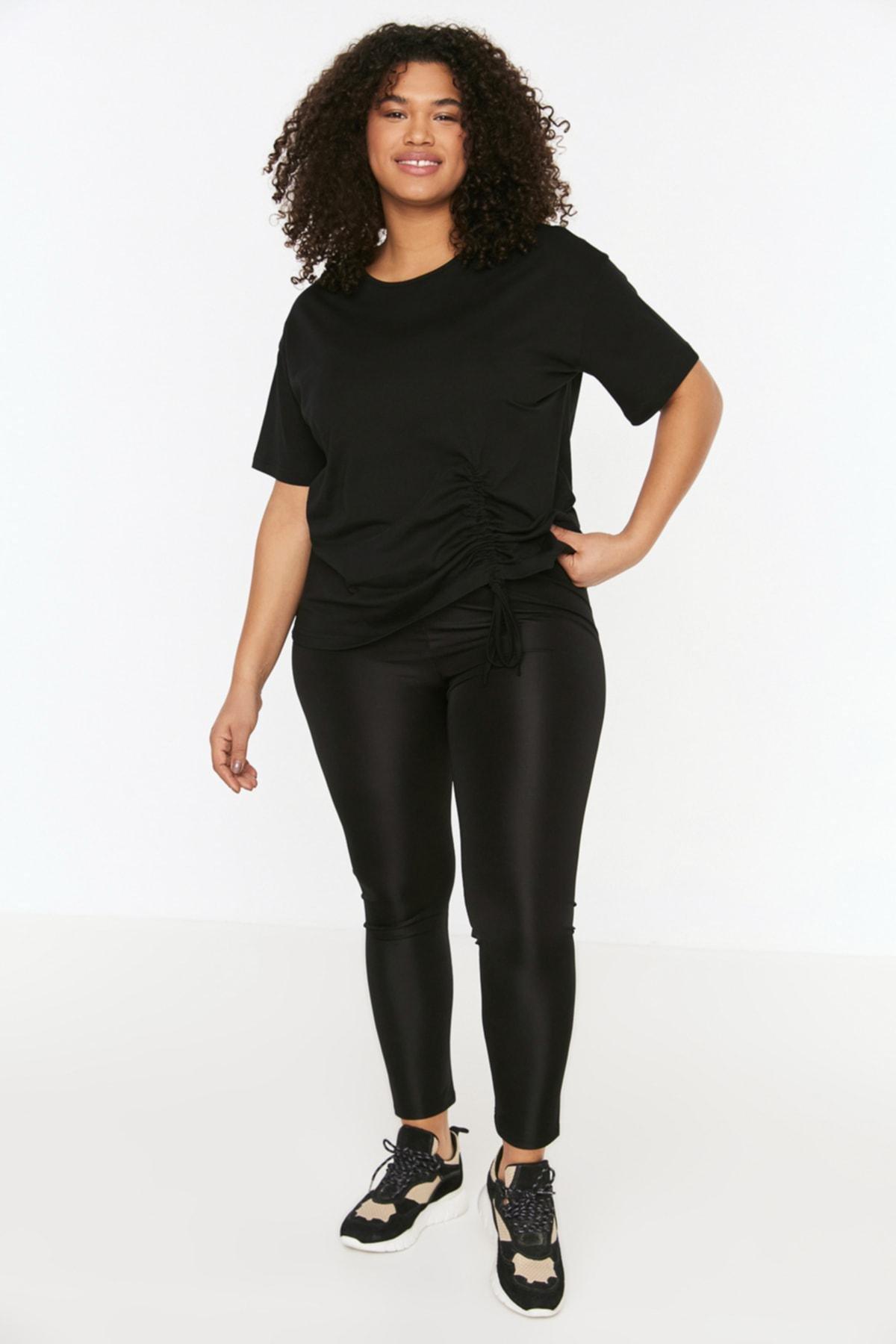 Black Crew Neck Plus Size T-Shirt, Black, large image number 2