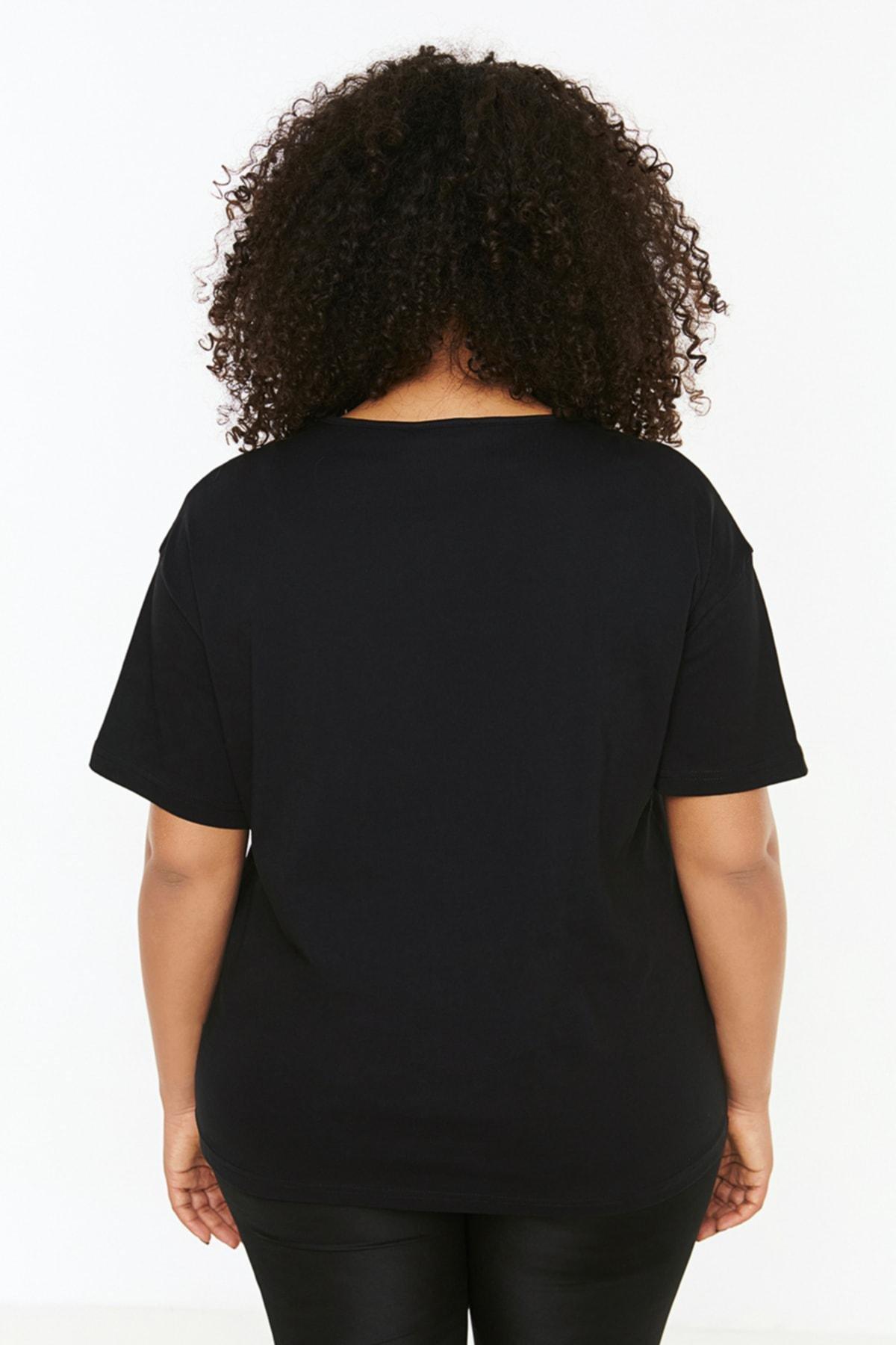 Black Crew Neck Plus Size T-Shirt, Black, large image number 4
