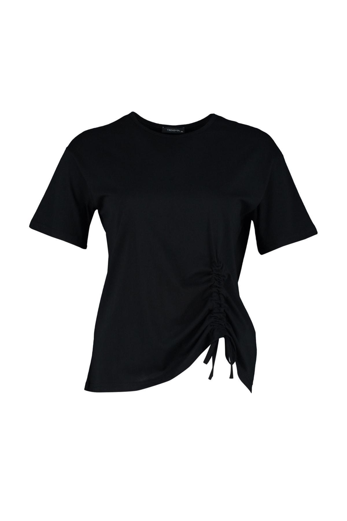 Black Crew Neck Plus Size T-Shirt, Black, large image number 5