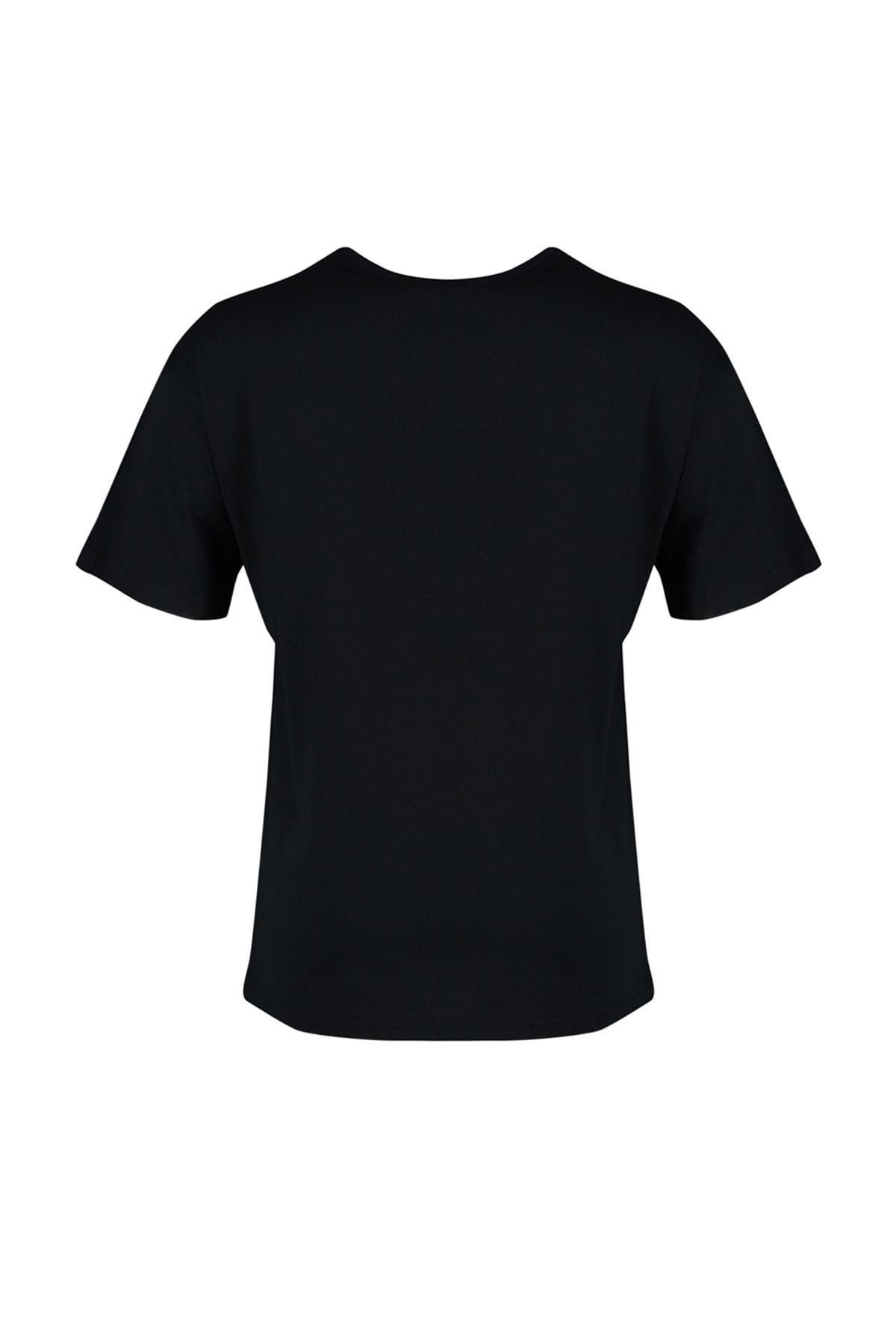Black Crew Neck Plus Size T-Shirt, Black, large image number 7