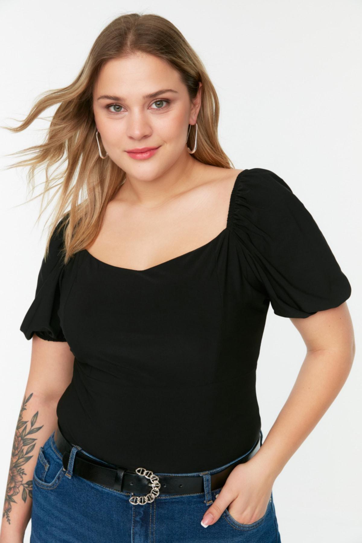 Black Regular Plus Size Blouse, Black, large image number 0