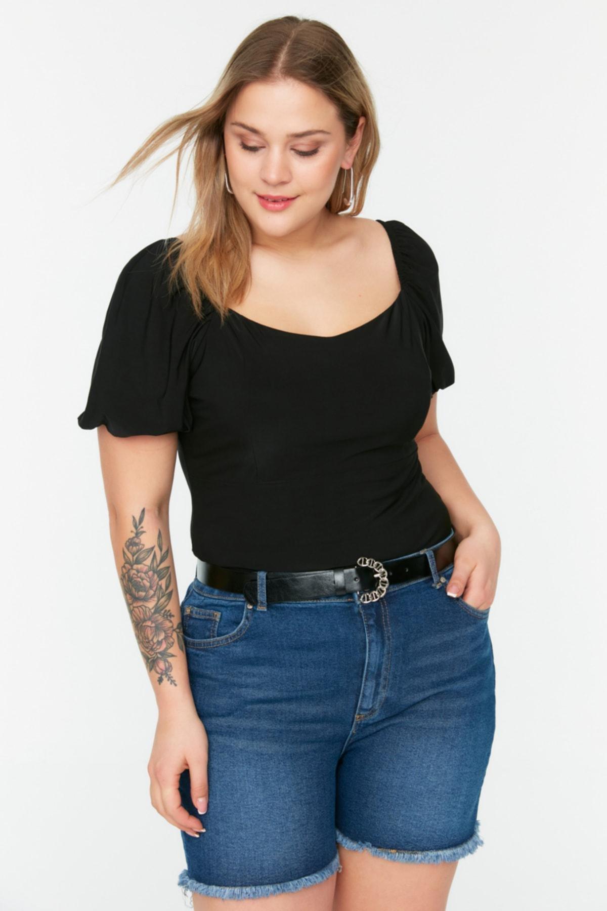 Black Regular Plus Size Blouse, Black, large image number 1