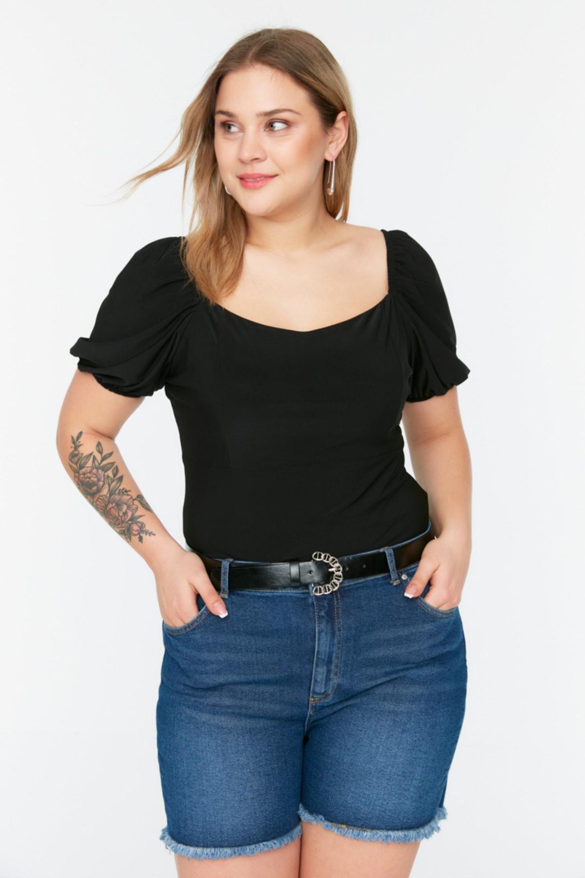 Black Regular Plus Size Blouse, , large image number 3