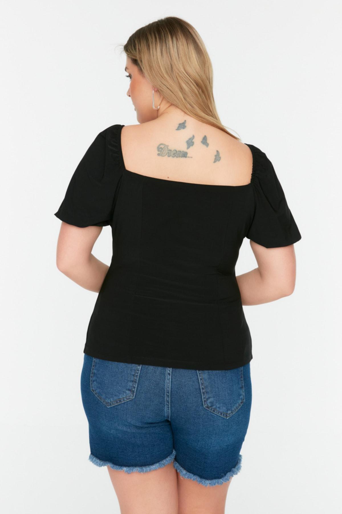 Black Regular Plus Size Blouse, Black, large image number 4