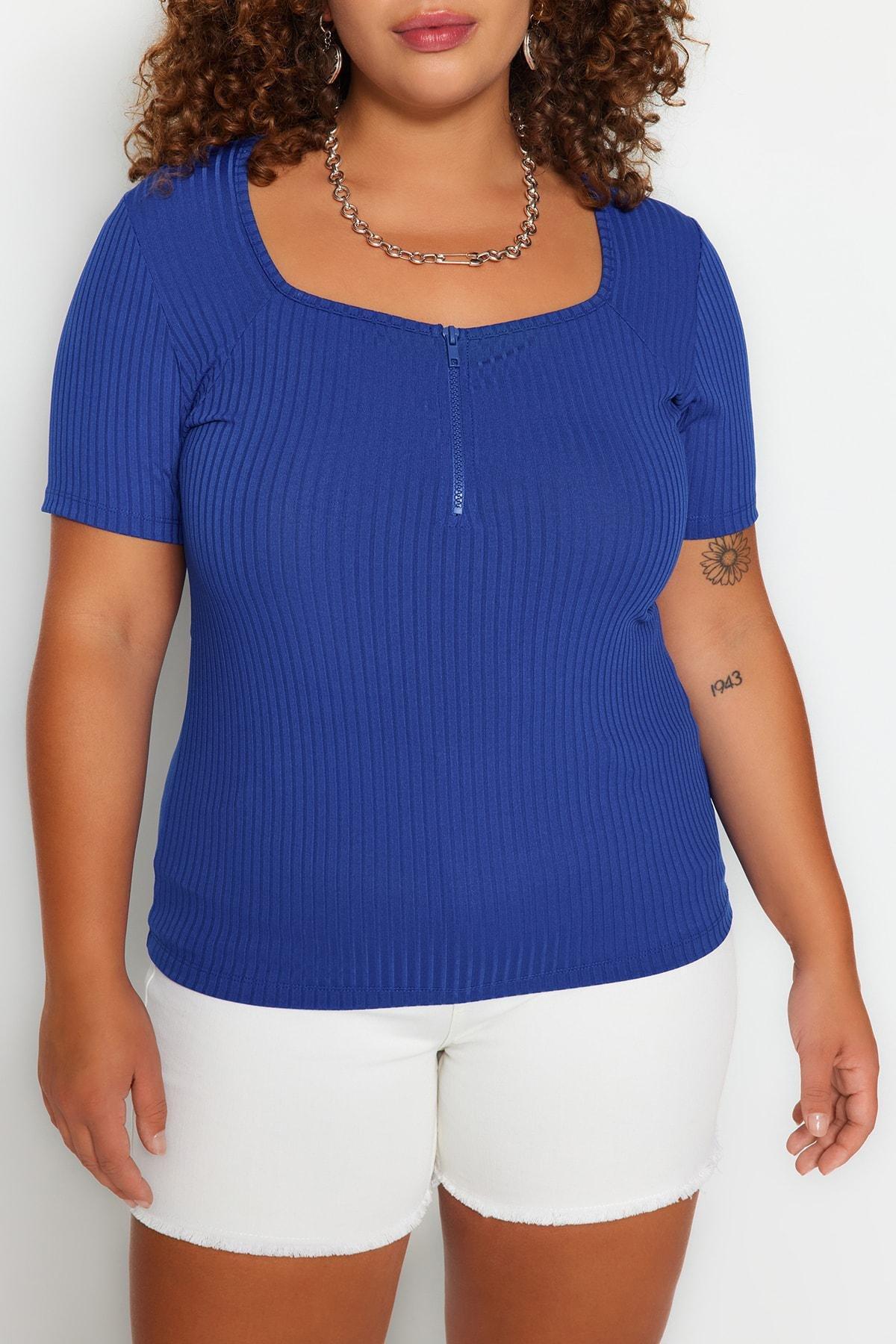Blue Square Collar Plus Size Blouse, , large image number 2