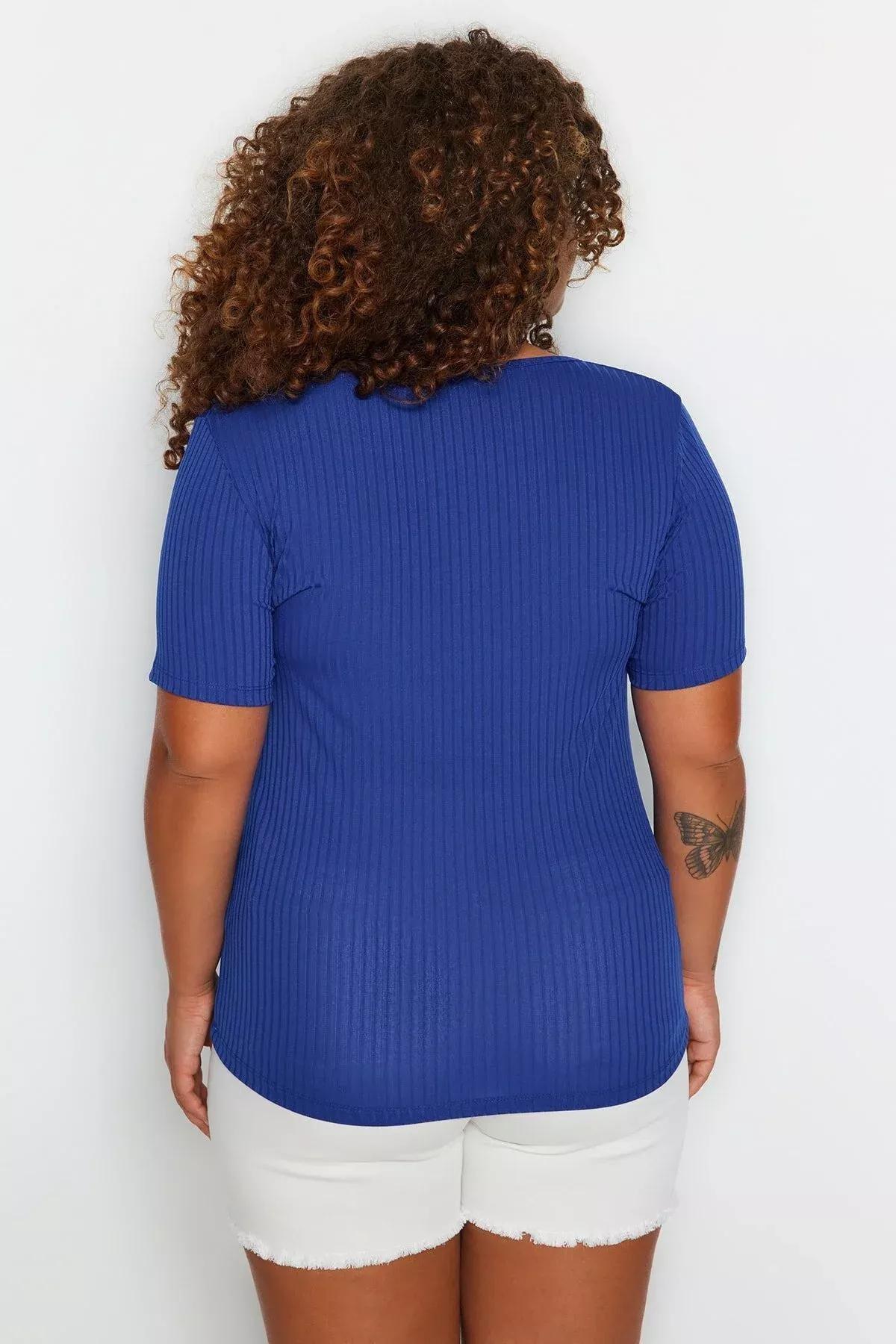 Blue Square Collar Plus Size Blouse, , large image number 5