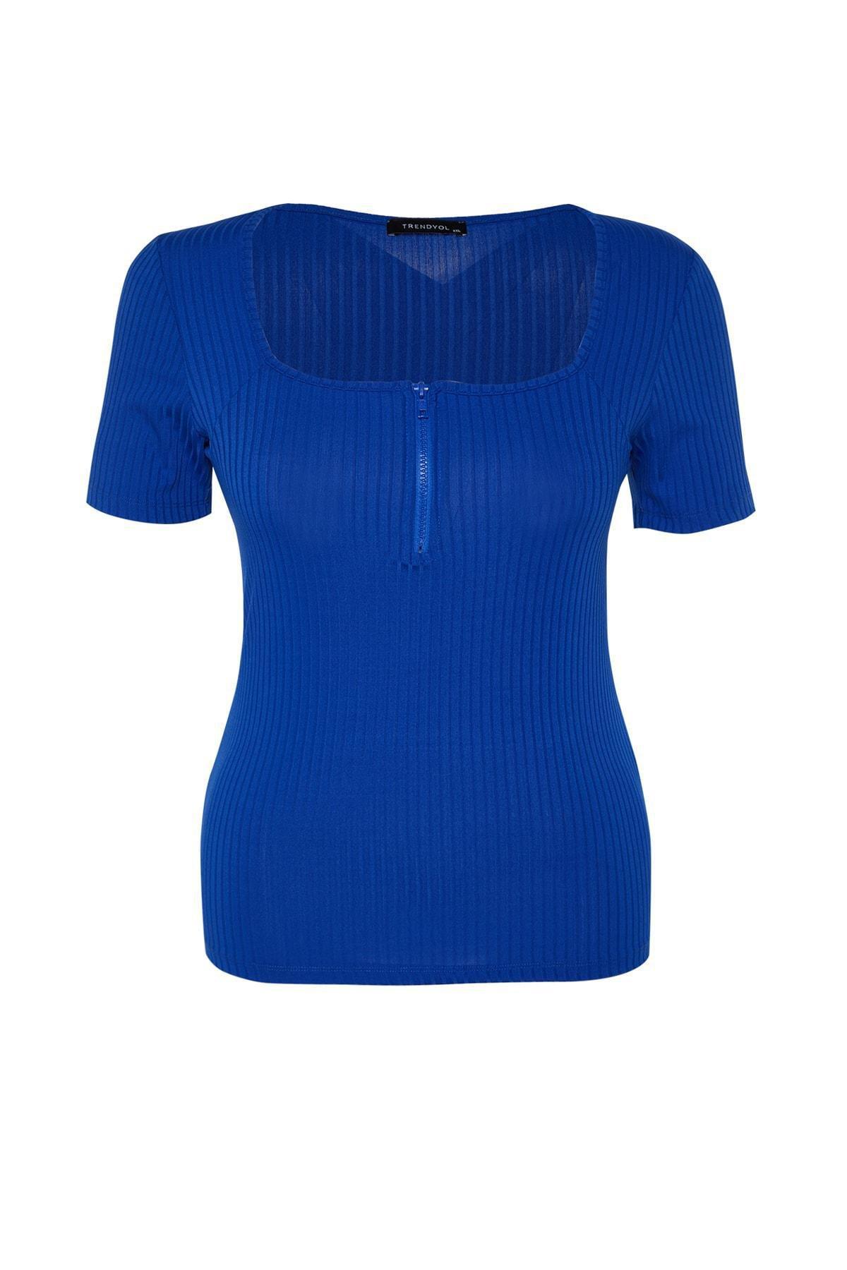 Blue Square Collar Plus Size Blouse, , large image number 6