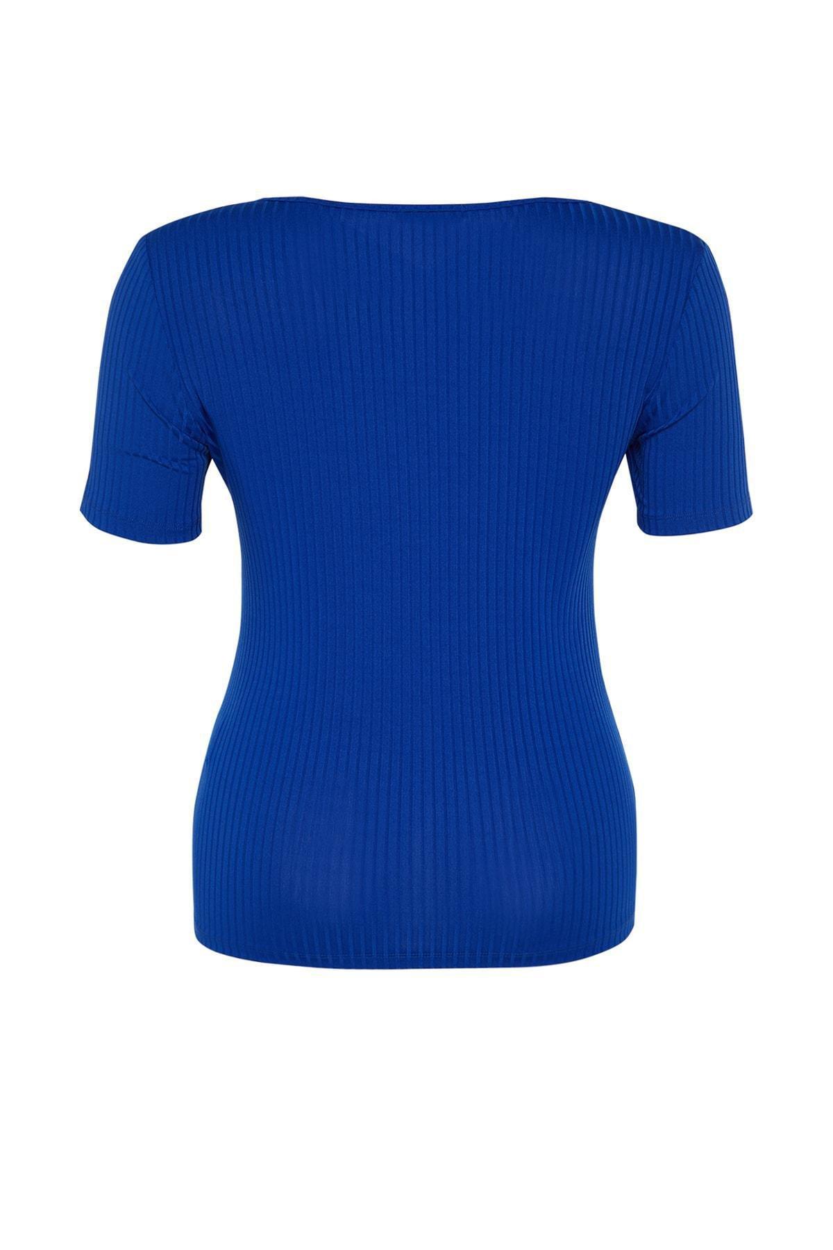 بلوزة بفتحة رقبة مربعة للمقاسات الكبيرة، أزرق, Blue, large image number 8