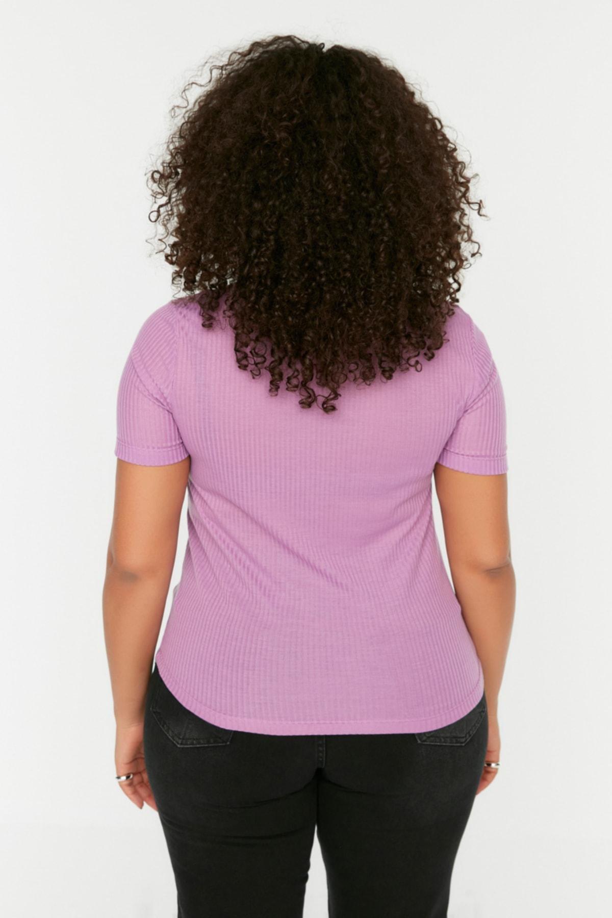 بلوزة بقصة ضيقة للمقاسات الكبيرة، بنفسجي, Purple, large image number 4