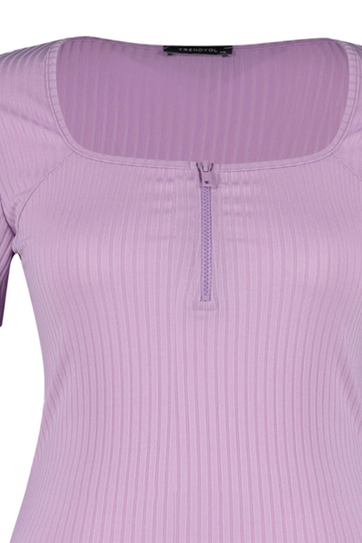 بلوزة بقصة ضيقة للمقاسات الكبيرة، بنفسجي, Purple, large image number 6