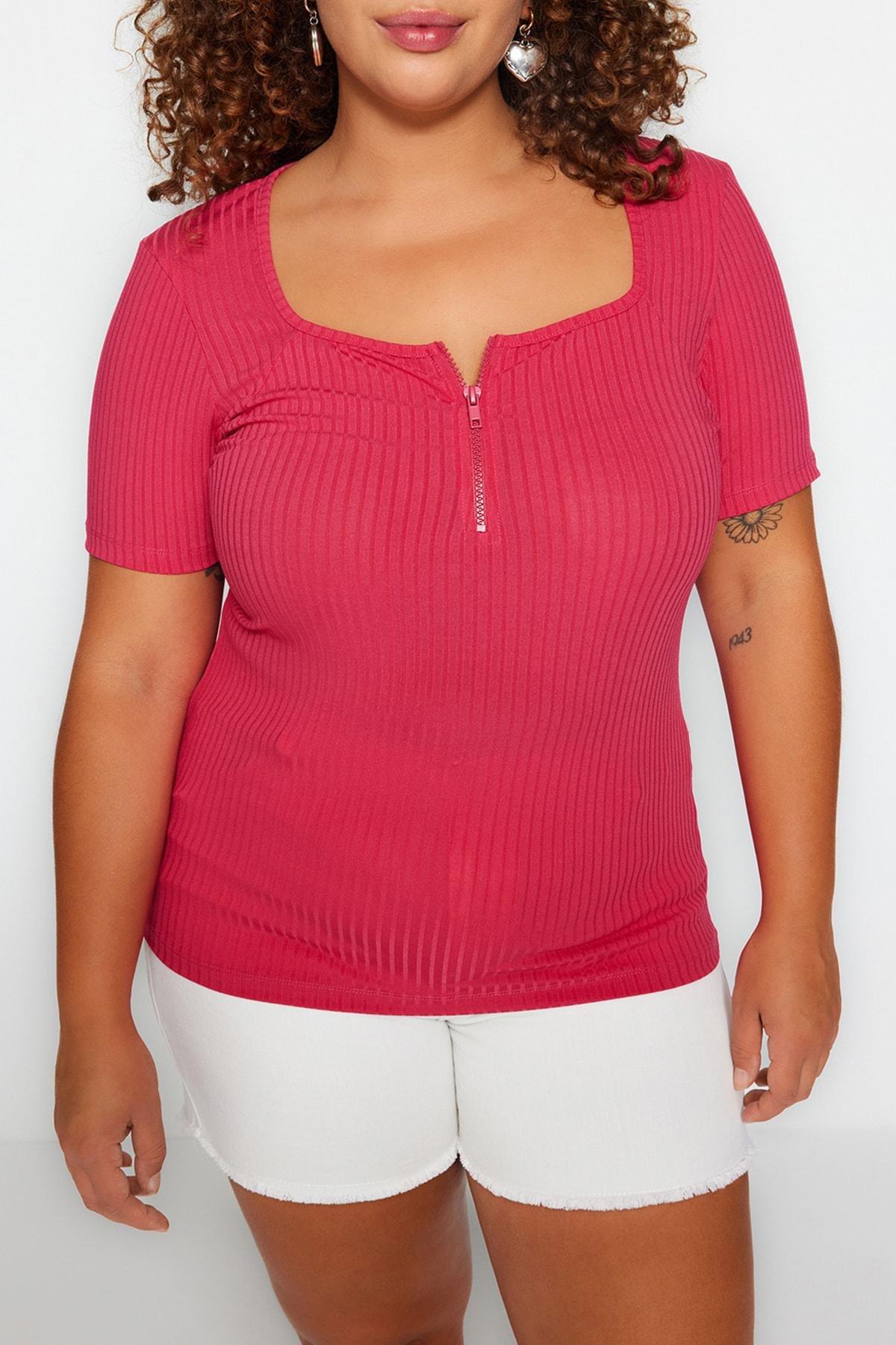 Pink Square Collar Plus Size Blouse, , large image number 2