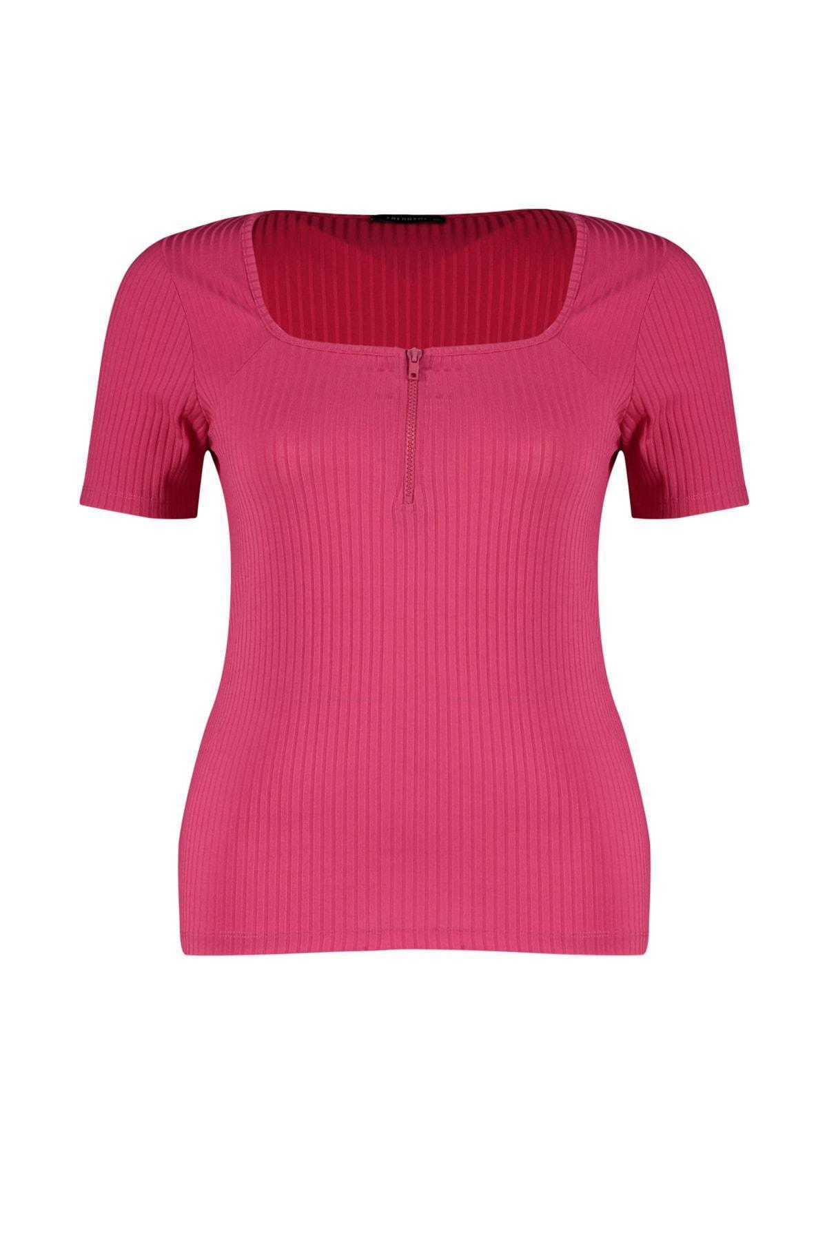 Pink Square Collar Plus Size Blouse, , large image number 5