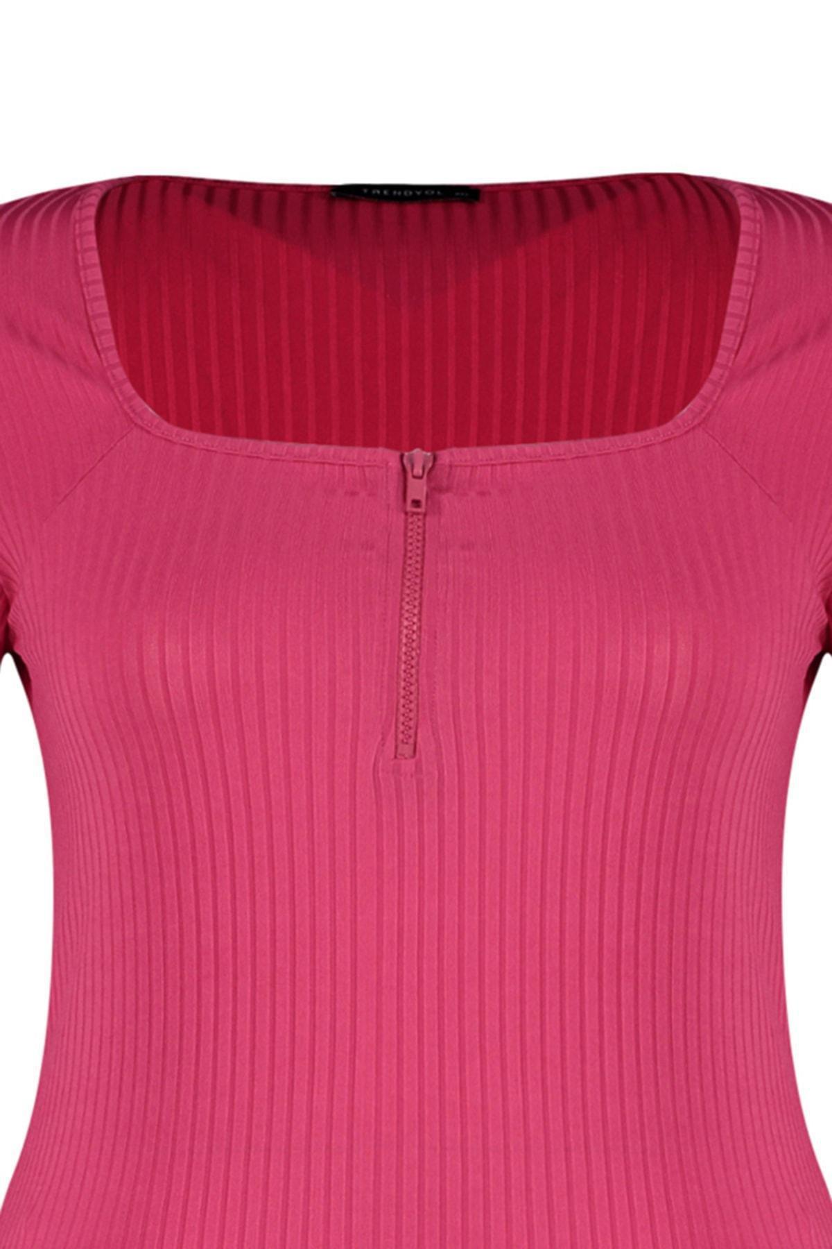 Pink Square Collar Plus Size Blouse, , large image number 6