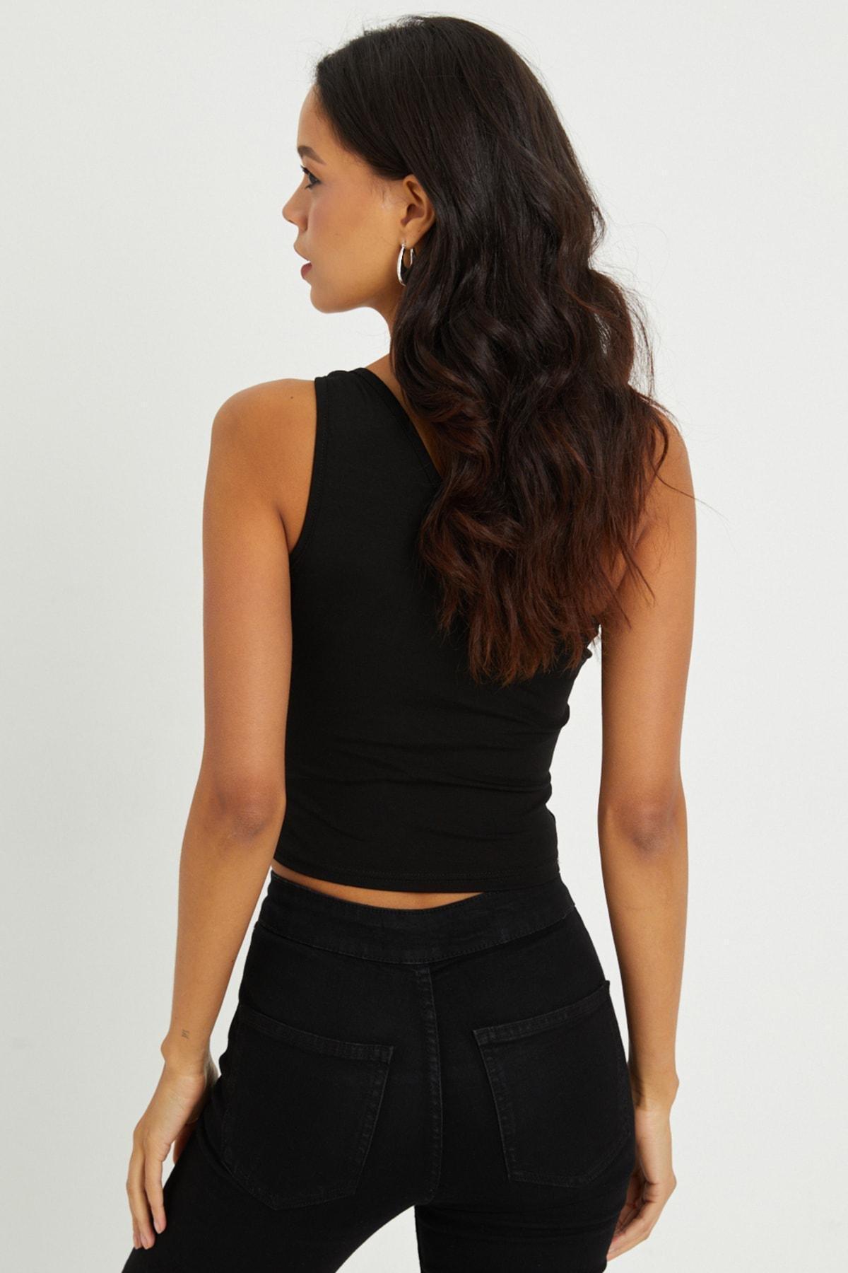 Black Basic Fitted Crop Top, , large image number 3