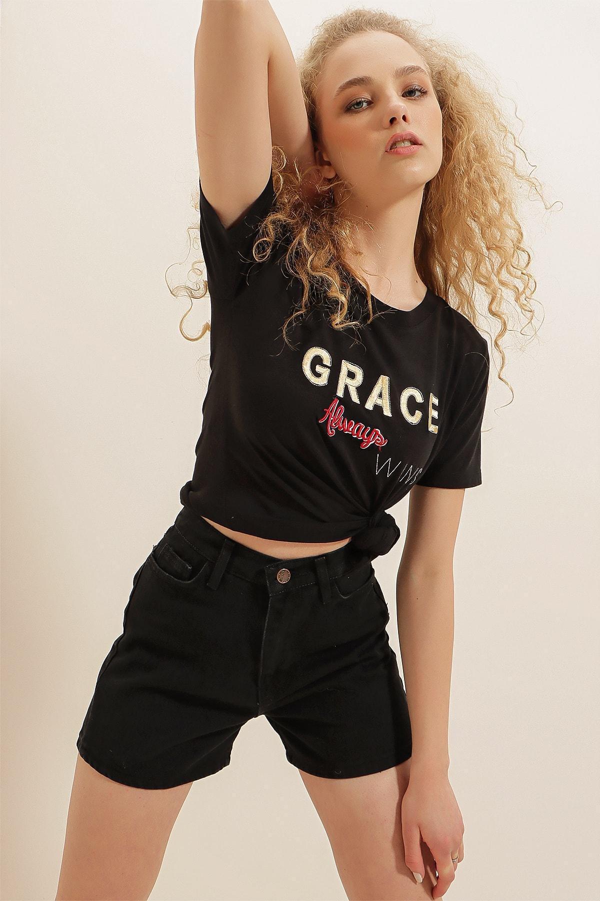 Black High Waist Slim Cotton Shorts, , large image number 1
