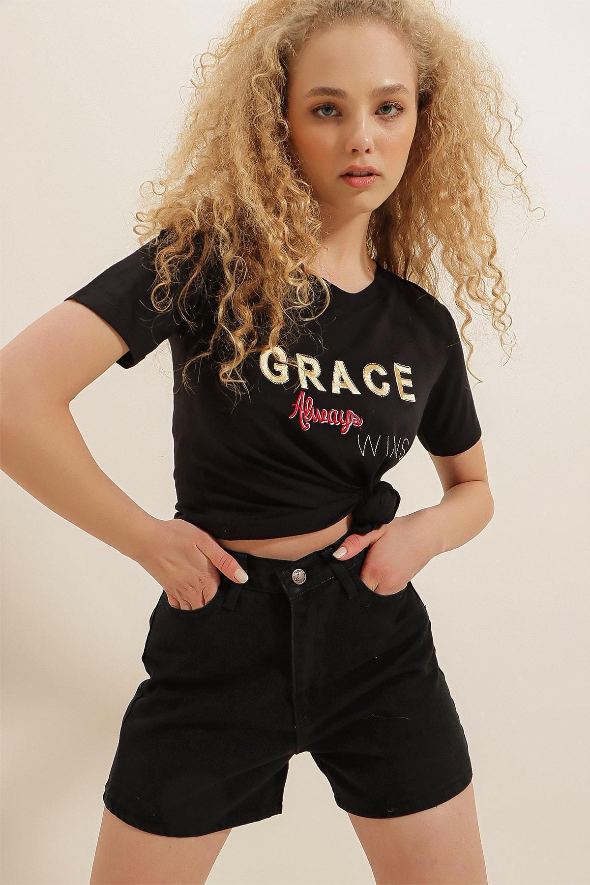 Black High Waist Slim Cotton Shorts, , large image number 2