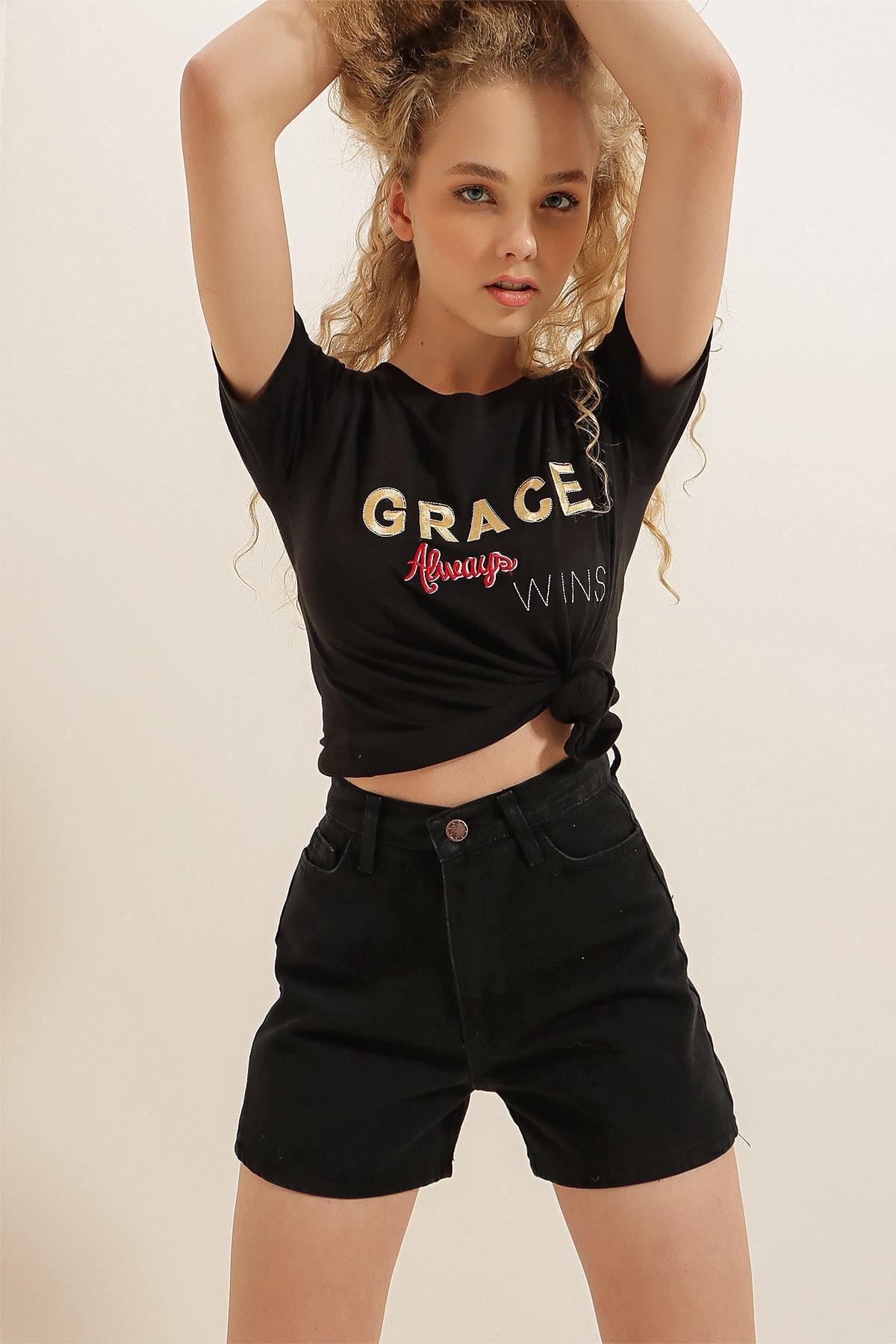Black High Waist Slim Cotton Shorts, , large image number 3