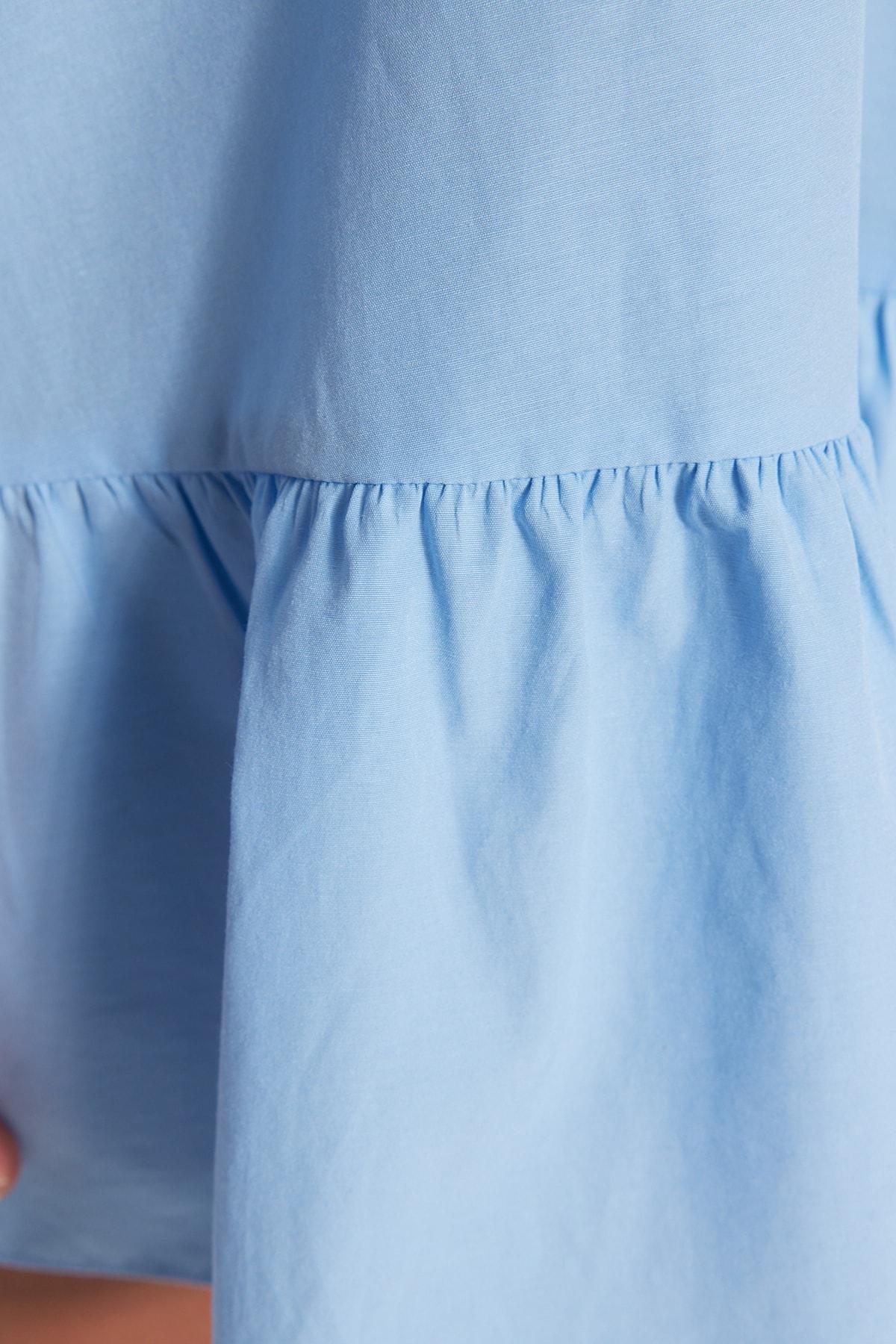 Blue Standing Collar Shift Dress, , large image number 3