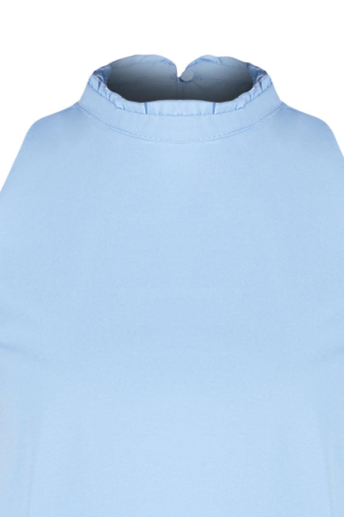 Blue Standing Collar Shift Dress, , large image number 6