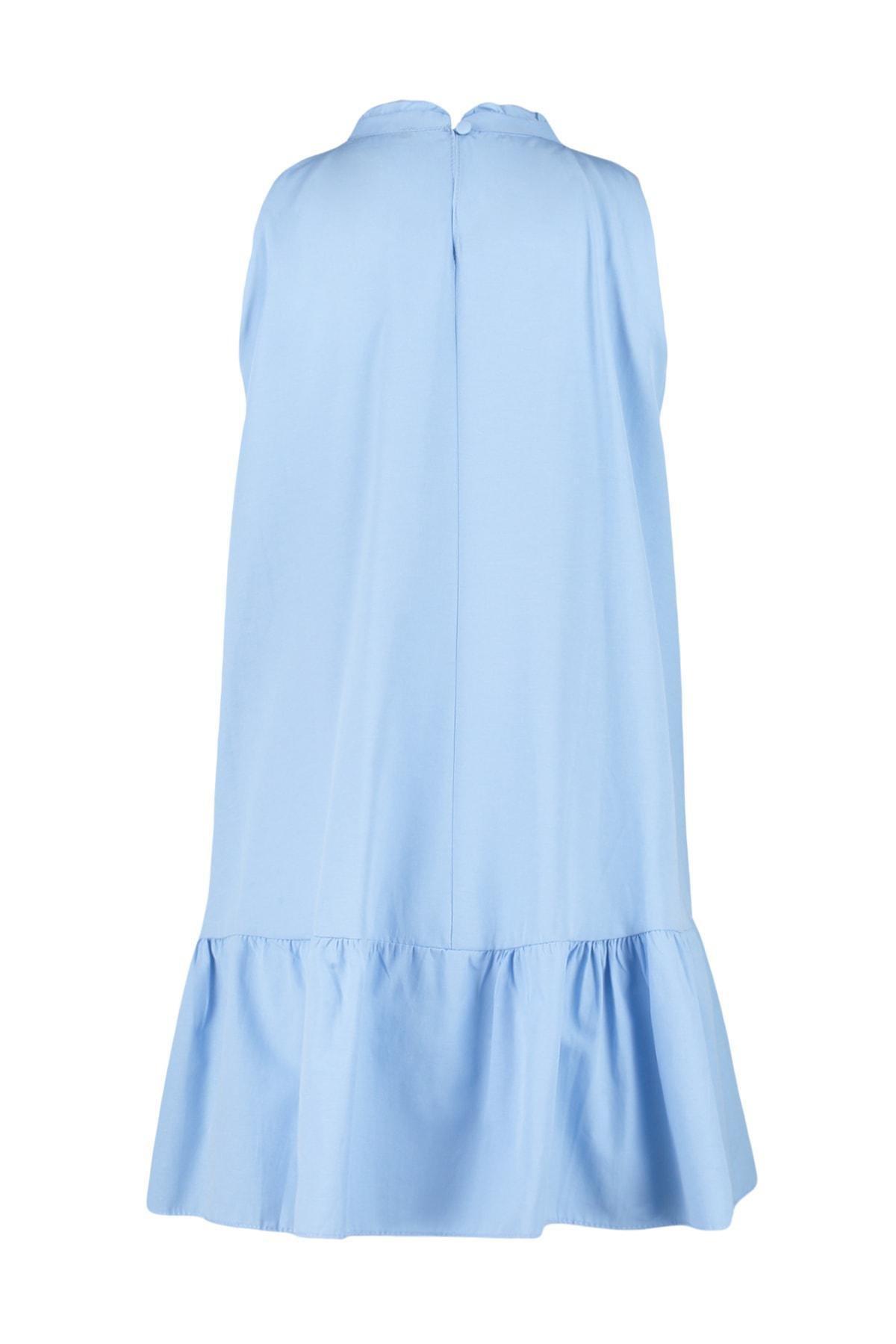 Blue Standing Collar Shift Dress, , large image number 7